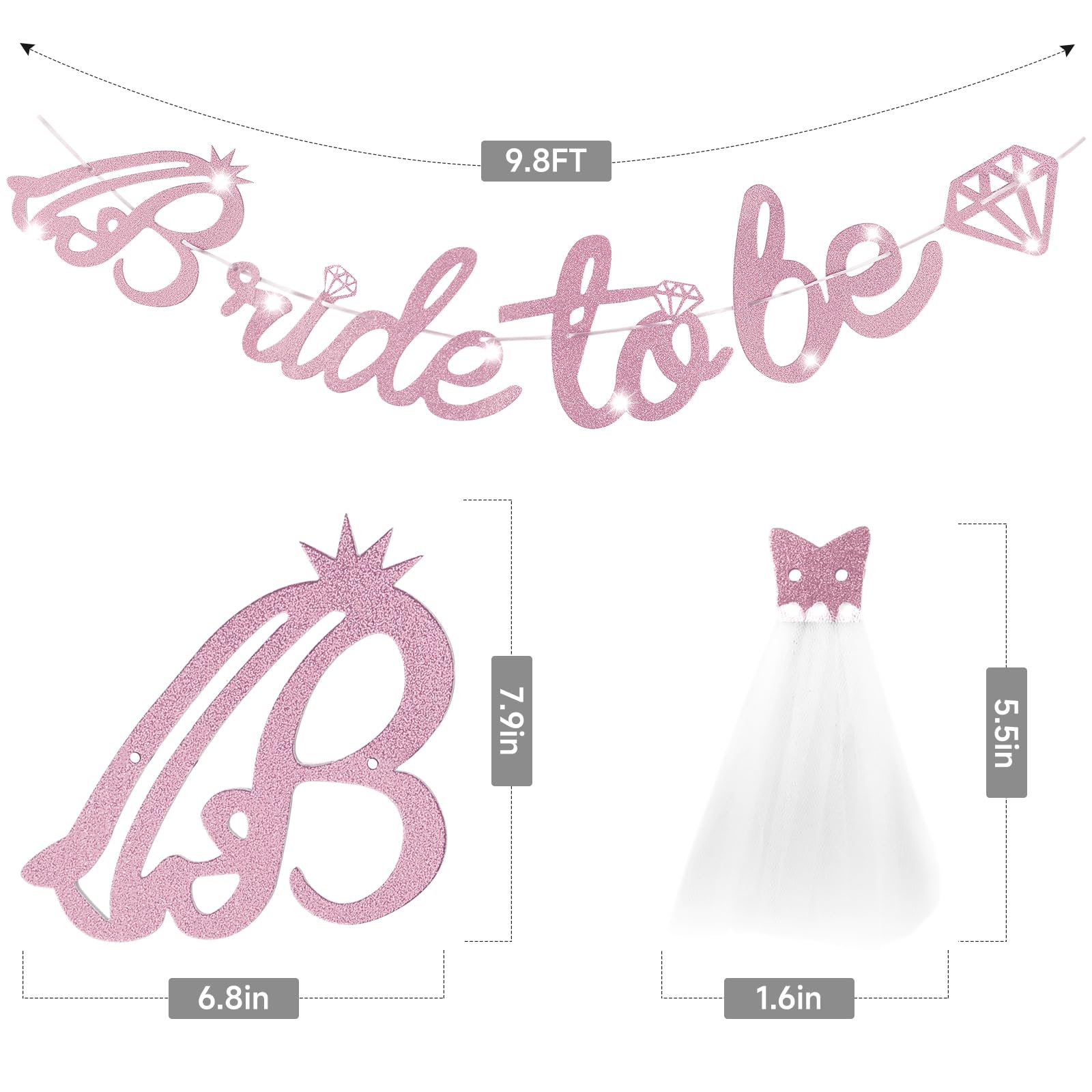 Festone Ghirlanda Per Addio Al Nubilato 'Bride To Be' - Oro Rosa E Rame - 2 X 1,5 Metri + Adesivi - 5