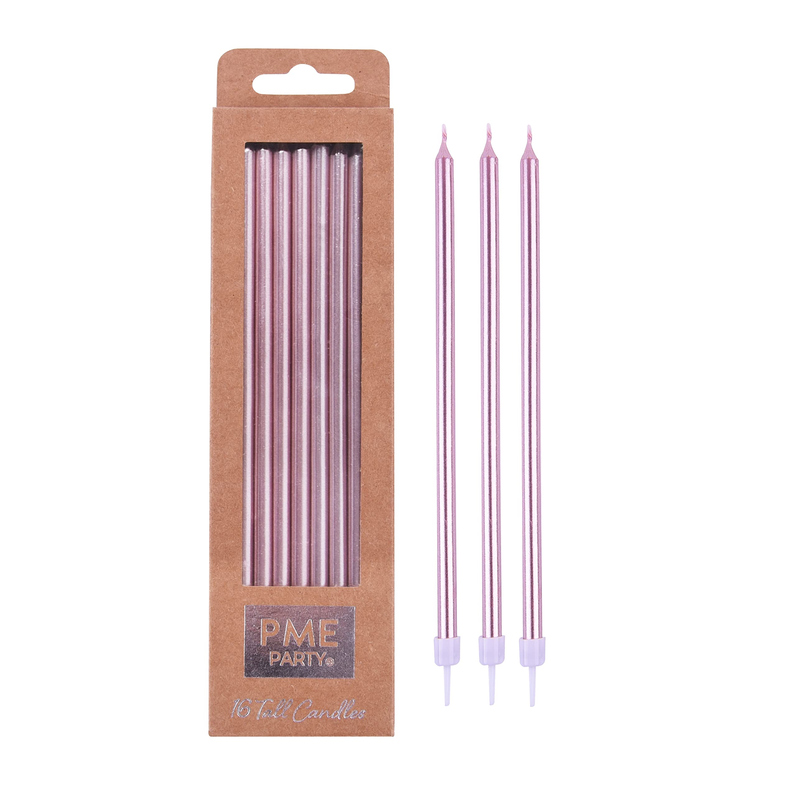 PME CA097 Rose Gold Extra Tall Candles 7in 16pk, Wax