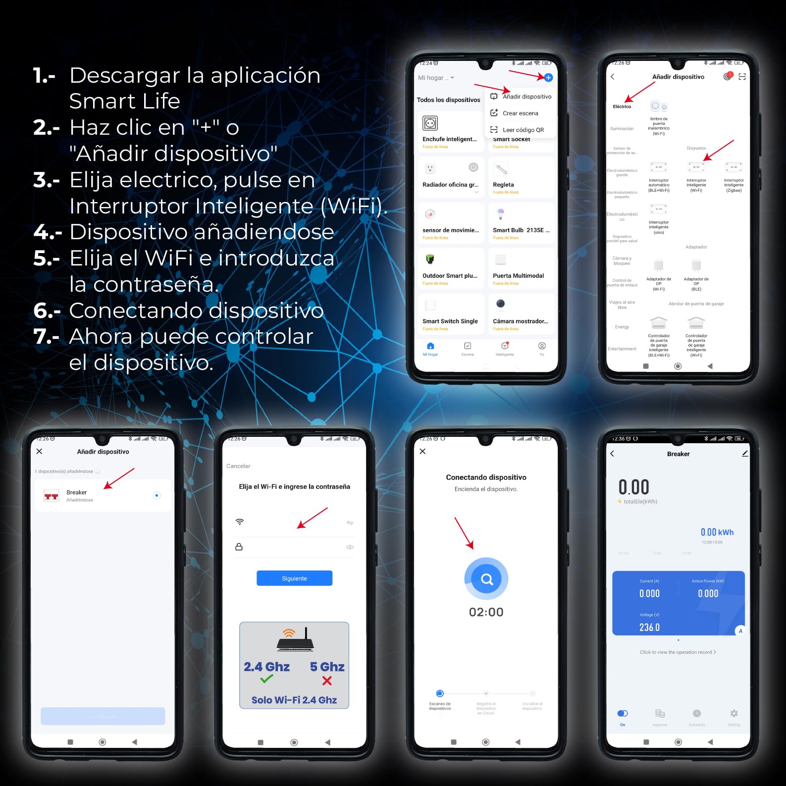 LED ATOMANT 2x Disyuntor Termico Wifi 2P Programable 10-63A Medidor Consumo