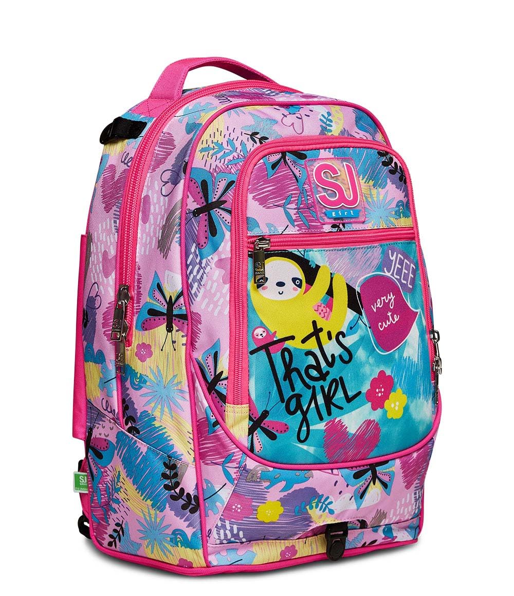 SJ Trolley Scuola Sganciabile Jack 3 Ruote, CLACK IT GIRL, Rosa - Zaino Con Carrello Sganciabile, Triplo Uso - 3 in 1, Trolley & Zaini