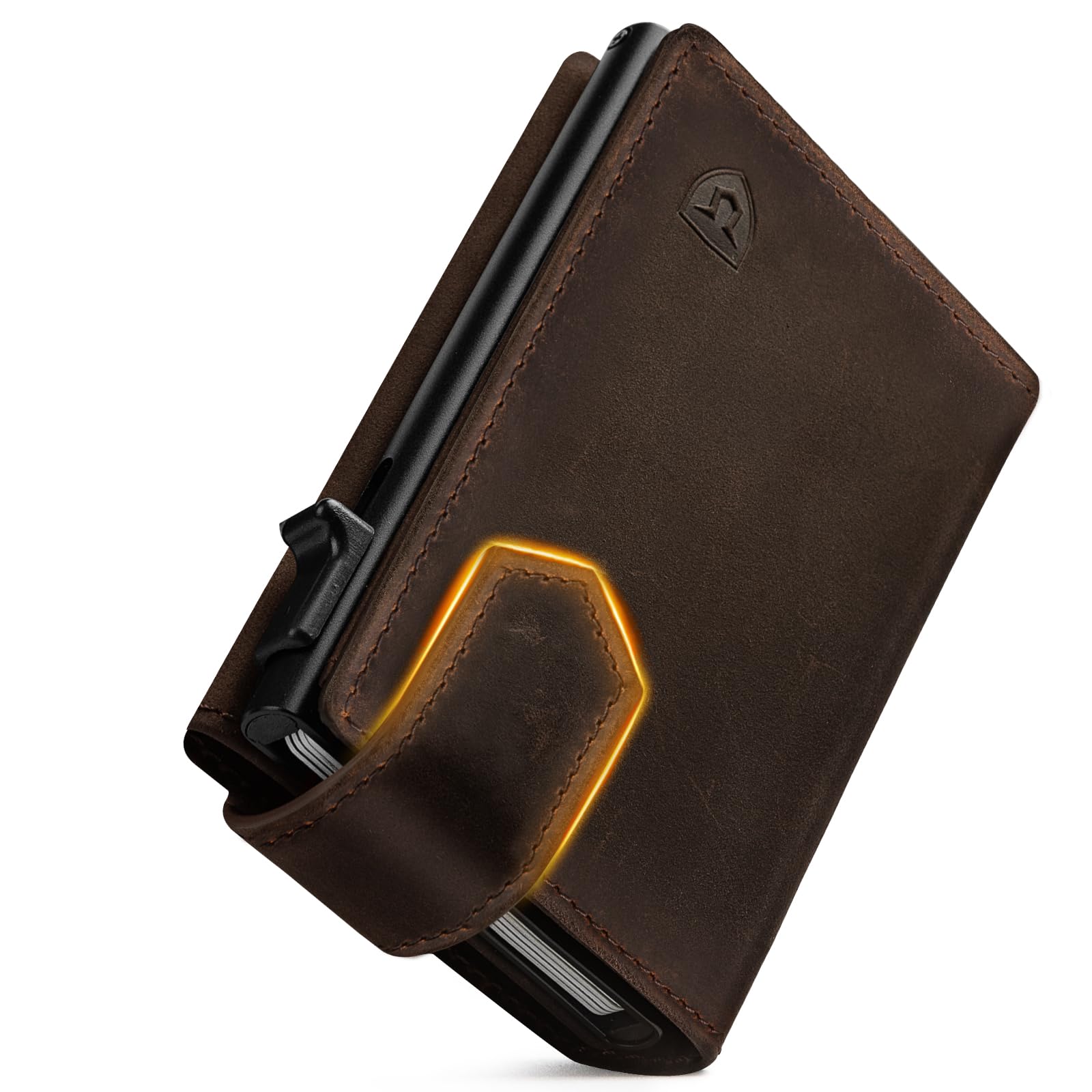 LORZOR® Portafoglio Uomo Slim vera Pelle, Porta Carte di Credito con Protezione RFID & Portamonete, Portacarte Uomo Pop-up Contenere 10 Carte, Porta Tessere Tascabile, Magnetica