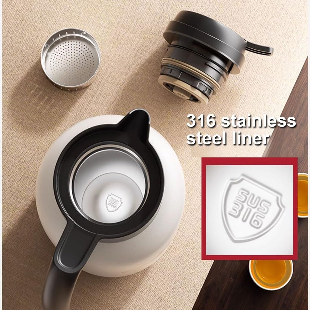 LEIYTFE Stainless Steel Vacuums Insulated Kettle Thermal Teapot and Coffee Carafe,for Keeping Hot,Double-Walled Insulation Pot with Handle,Beverage Dispenser(Black,800ml)