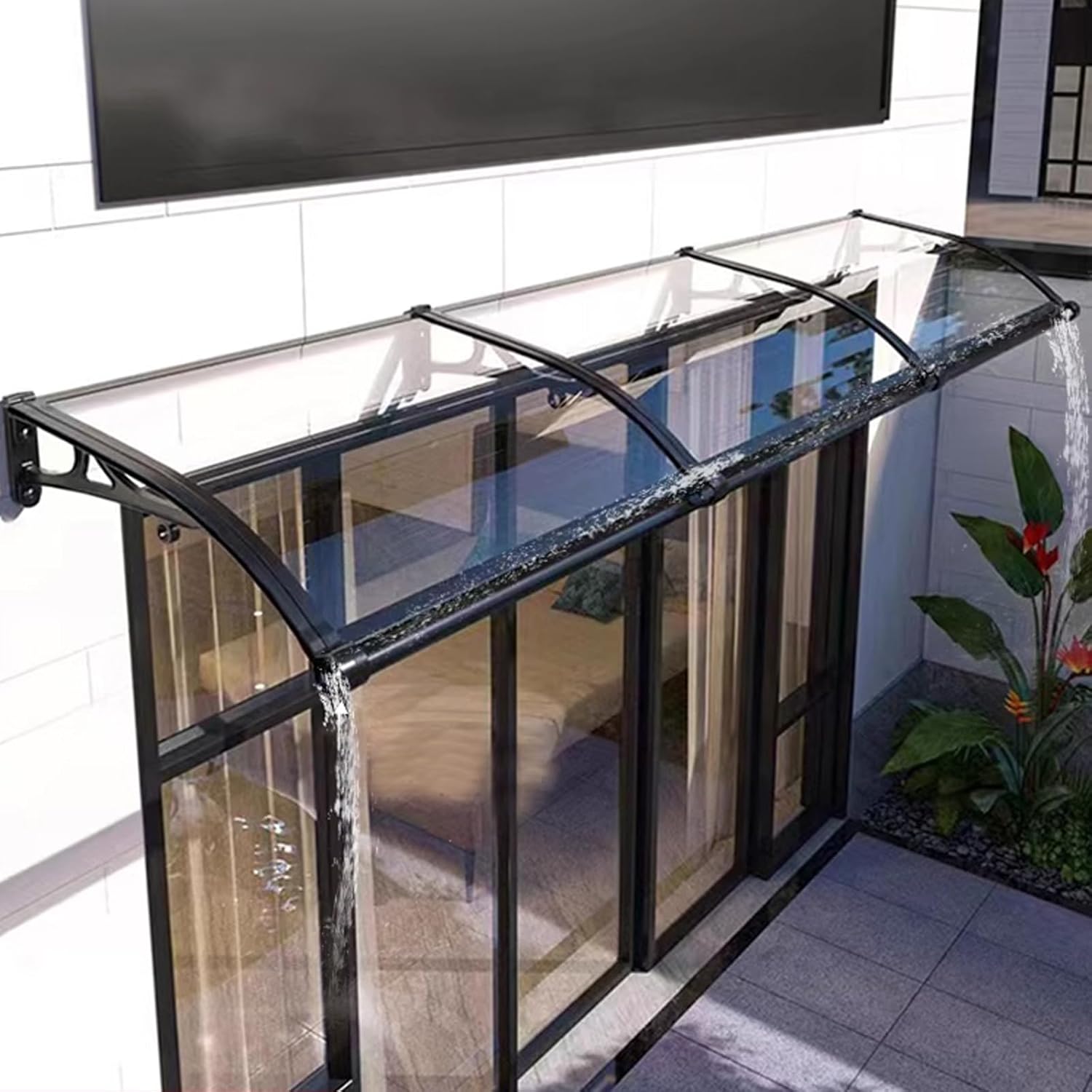 Customized Aluminum Alloy Sink Front Door Canopy,Curved Window Door Canopy,Window Awning Garden Canopy Patio Porch Awning,Transparent Polycarbonate Cover,Silent Rain Shelter (100x60cm/39 x24