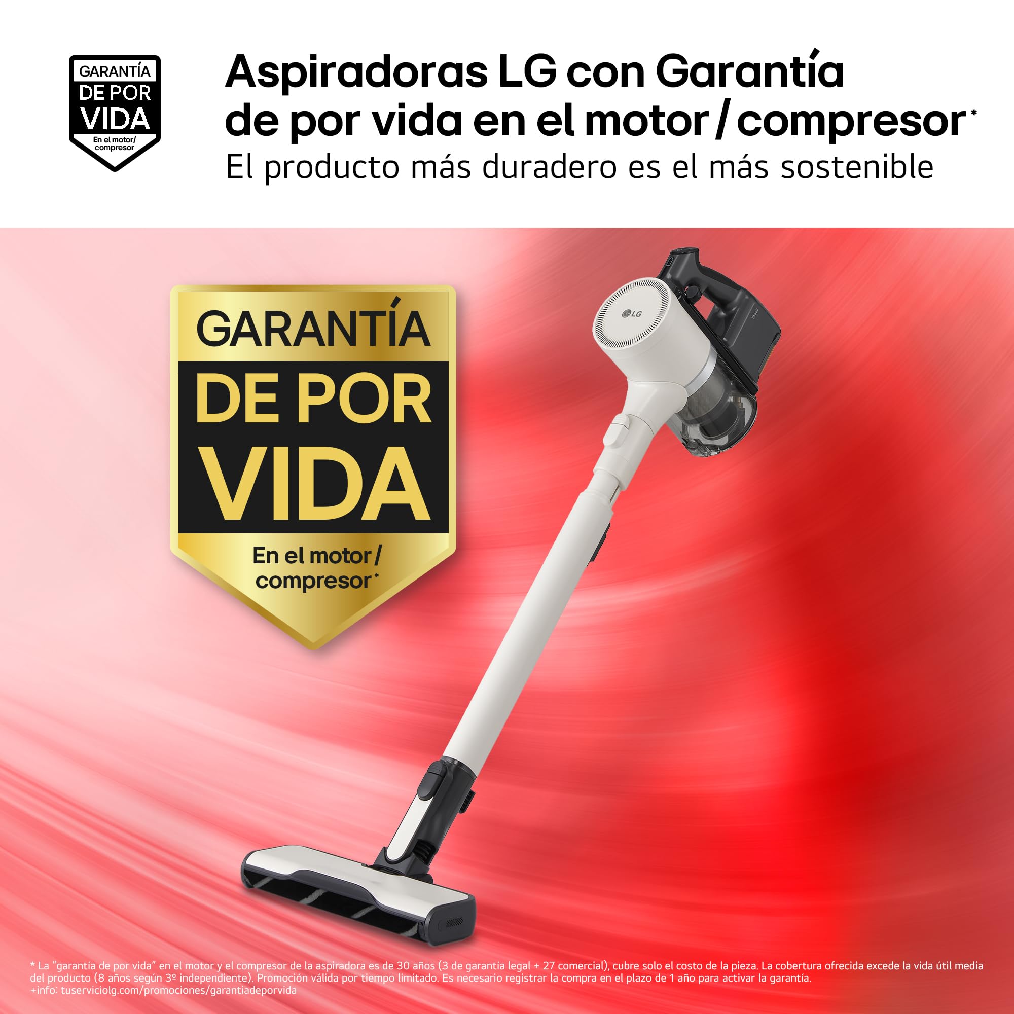 LG A9K-LITE1C - Aspirador Escoba, Kompressor 220W succión, con Sistema de compresión de Polvo, Cepillo con luz LED, Beige