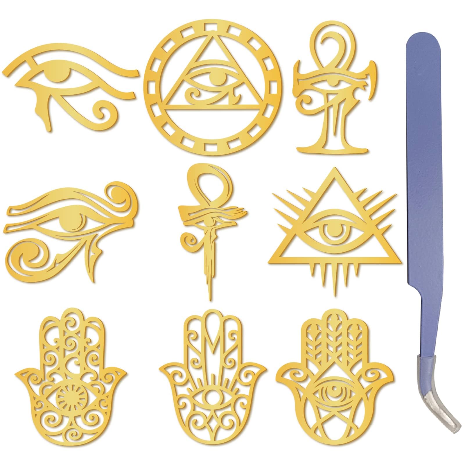 Adesivi Occhio Di Horus Dorati | 9 Pezzi Con Pinzetta | Per Decorazioni Fai Da Te