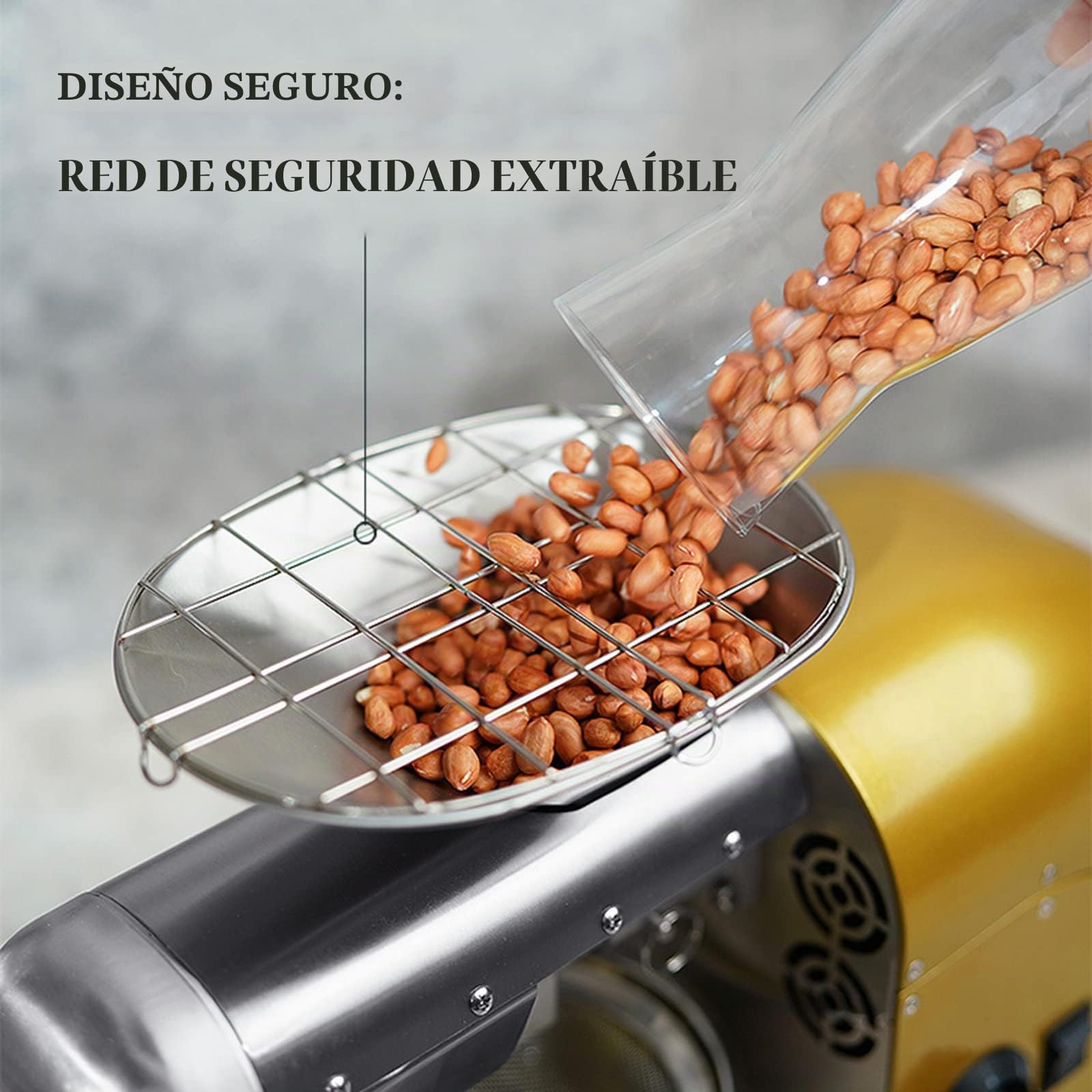 FoundGo - Prensa de aceite eléctrico (1800 W, 0 – 300 ℃, máquina de prensa de aceite en frío caliente, máquina para nueces, cacahuetes, semillas sésamo, almendra, 6 – 9 kg/hora (dorado)
