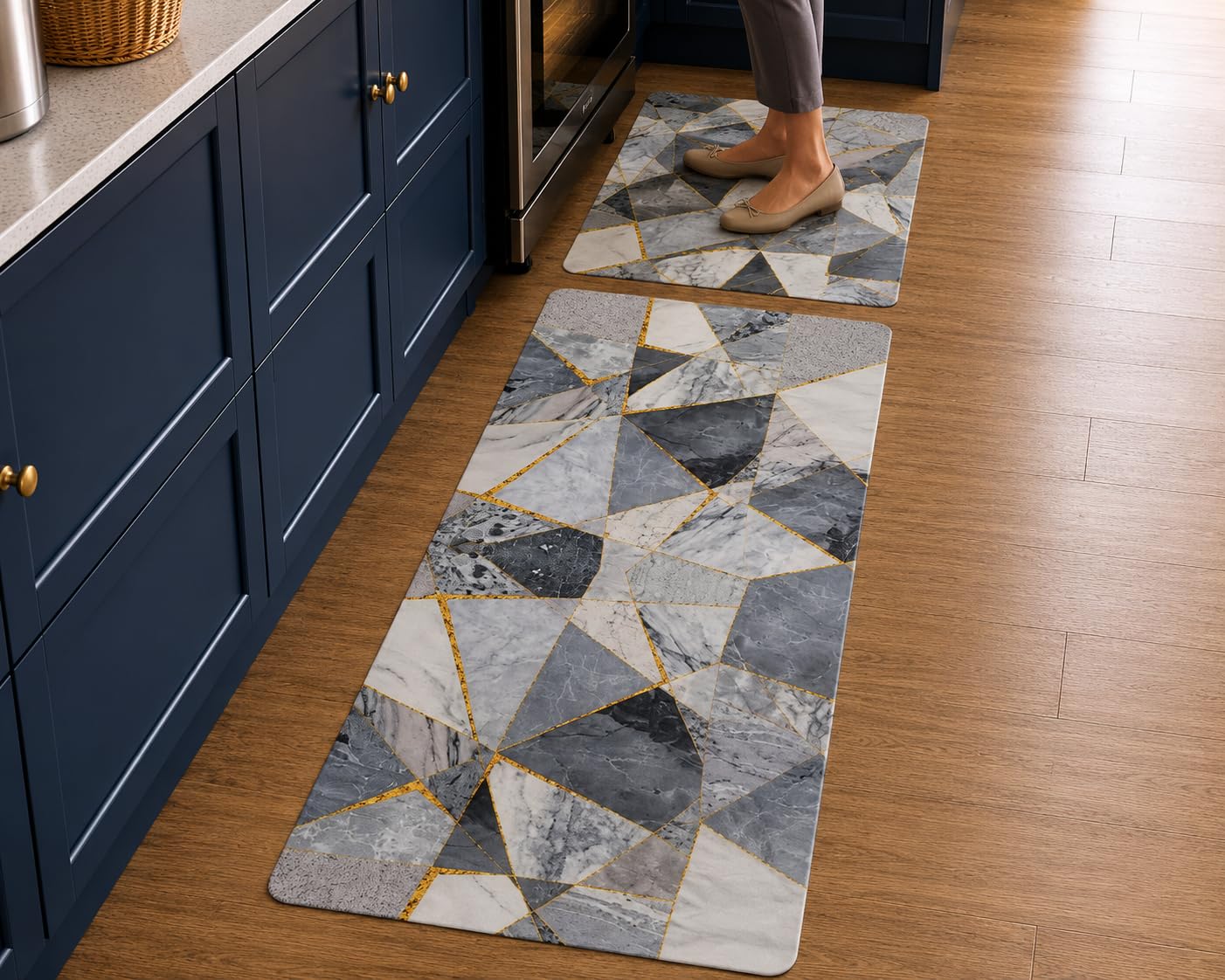 Grey Gold Kitchen Mats - Set of 2 -2