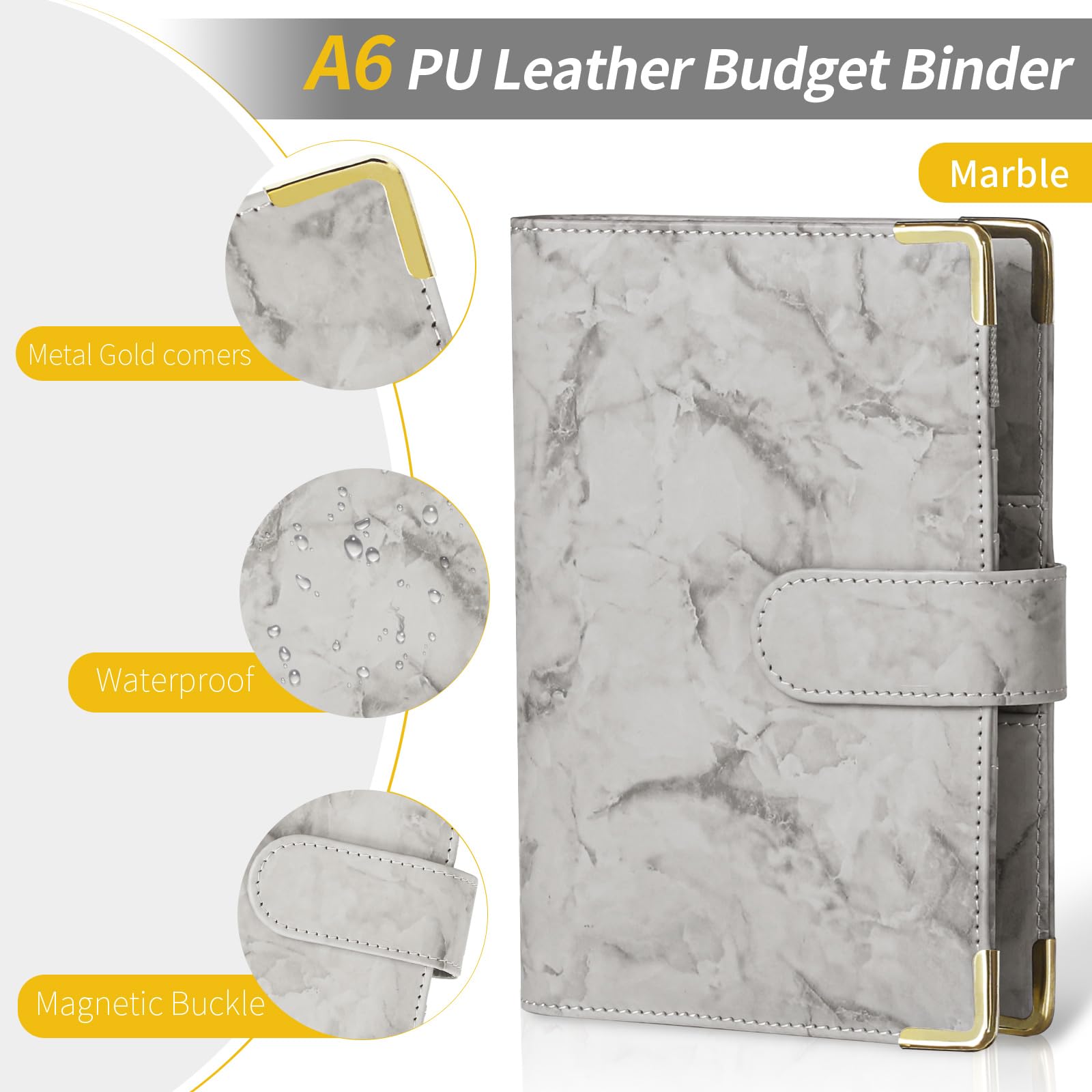 Classeur Budget A6 PU Cuir Carnet avec Pochette Dépenses Organisateur Gris
