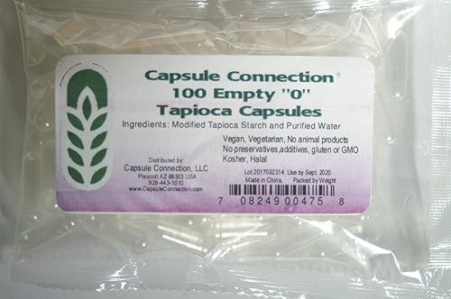 Vacías 0 Cápsulas de Tapioca, Vegana y Vegetariana, Calidad Premium, 100 cápsulas