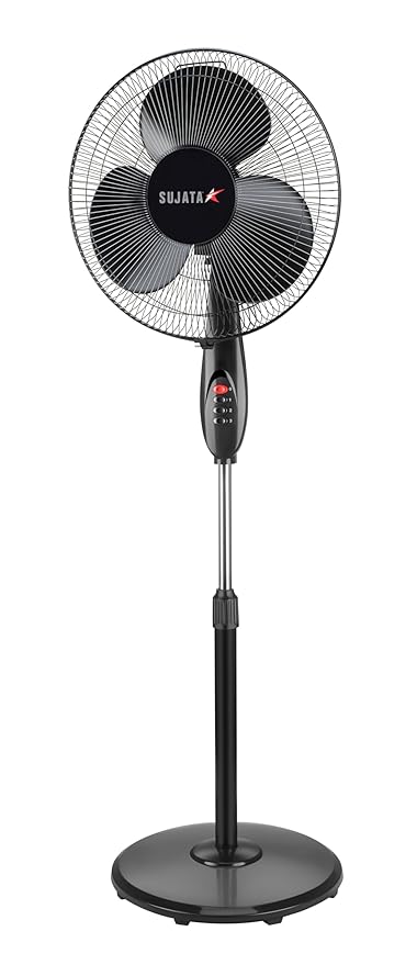 Sujata Stand Fan | 2 Years Warranty | 400 MM Oscillating Pedestal Fan, Standing Fan with 1350 RPM Motor, Stand Fan High Speed with Tilt Mechanism, 100% Copper Winding Motor - SPF09 (60 Watt, Black)