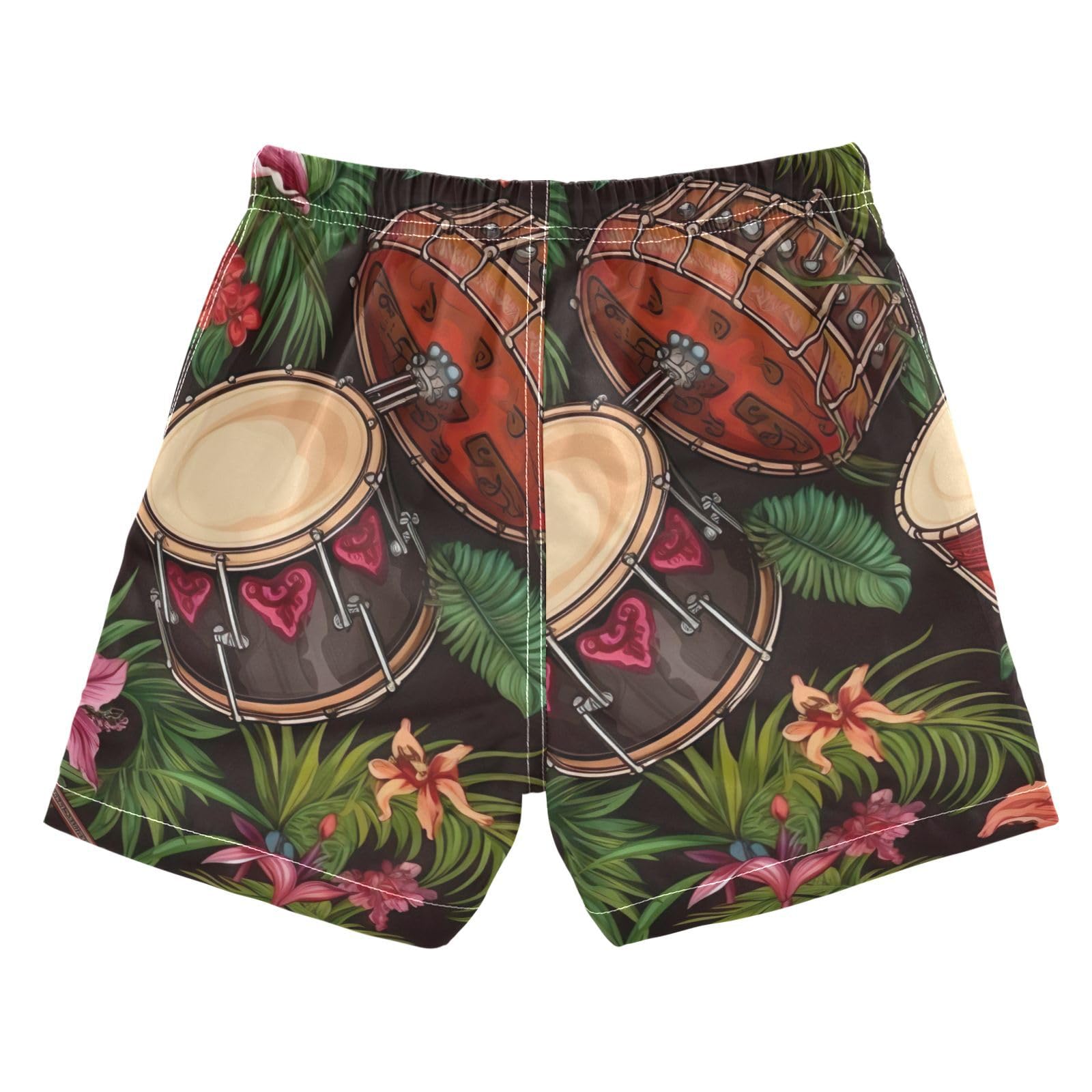 FLildon Cinco De Mayo Drums Tropical Flowers Little Boys Swim Trunks with Mesh Lining Quick Dry Beach Board Shorts, 3T