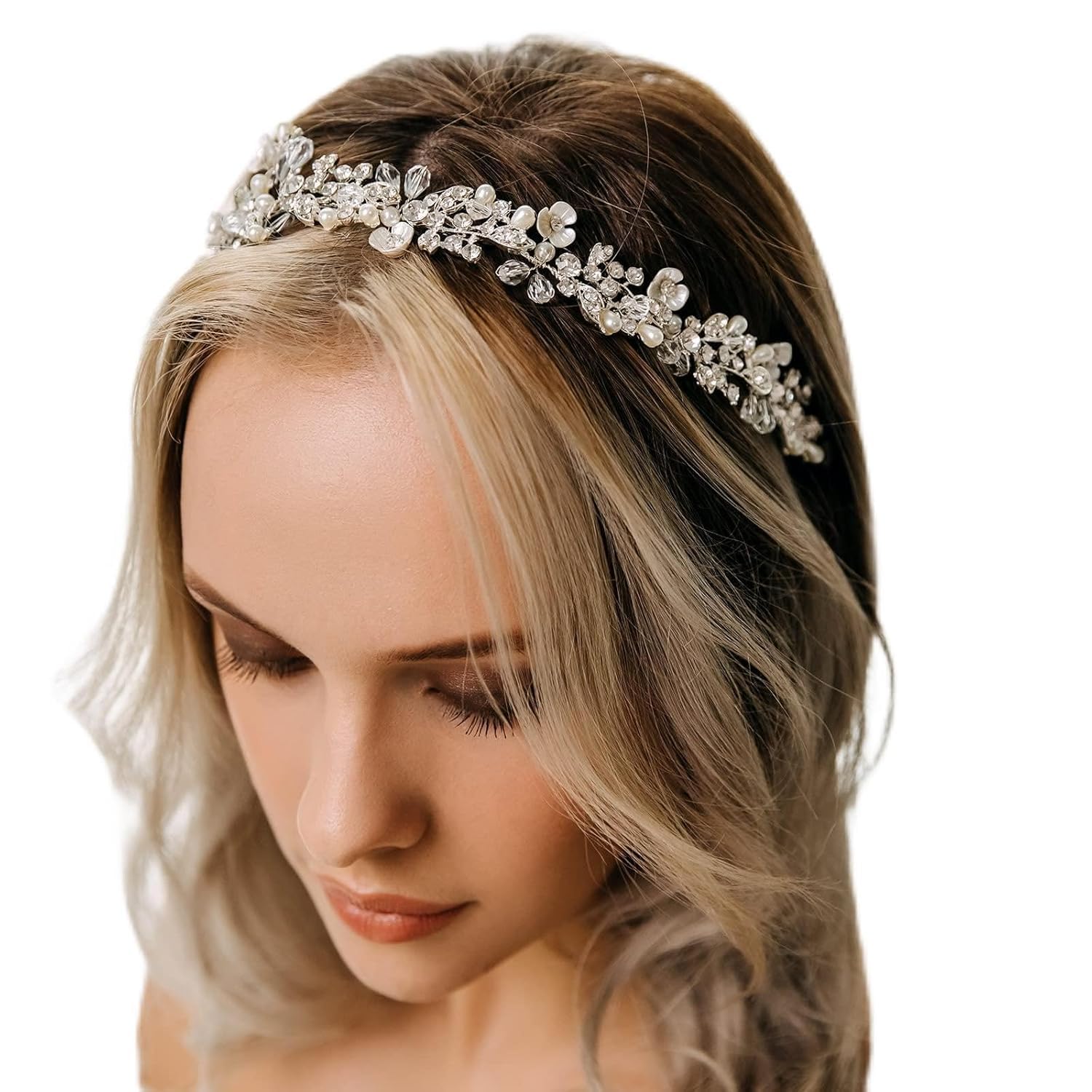 KASTWAVE Crystal Wedding Headband, KASTWAVE Silver Bridal Headpiece, Jewelry Band Rhinestone Hairpiece, Women Hair Accessories for Brides (1PCS)