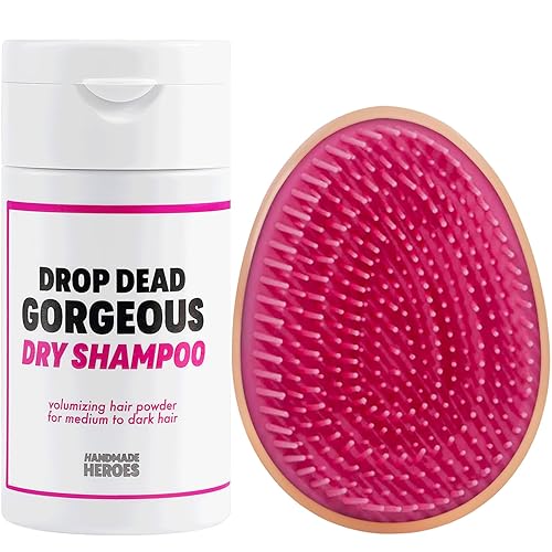 Champú seco Volumen Polvo y Cepillo Natural Limpio y Vegano Ingredientes Belleza Sostenible Para Cabello Medio y Oscuro.