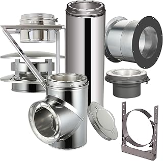Through The Wall Kit with Flat Top Chimney Cap for 6" Diameter 304 Stainless Steel Class-A Double Wall All Fuel Insulated Chimney Pipe (24" Length, Adjustable Wall Bracket)