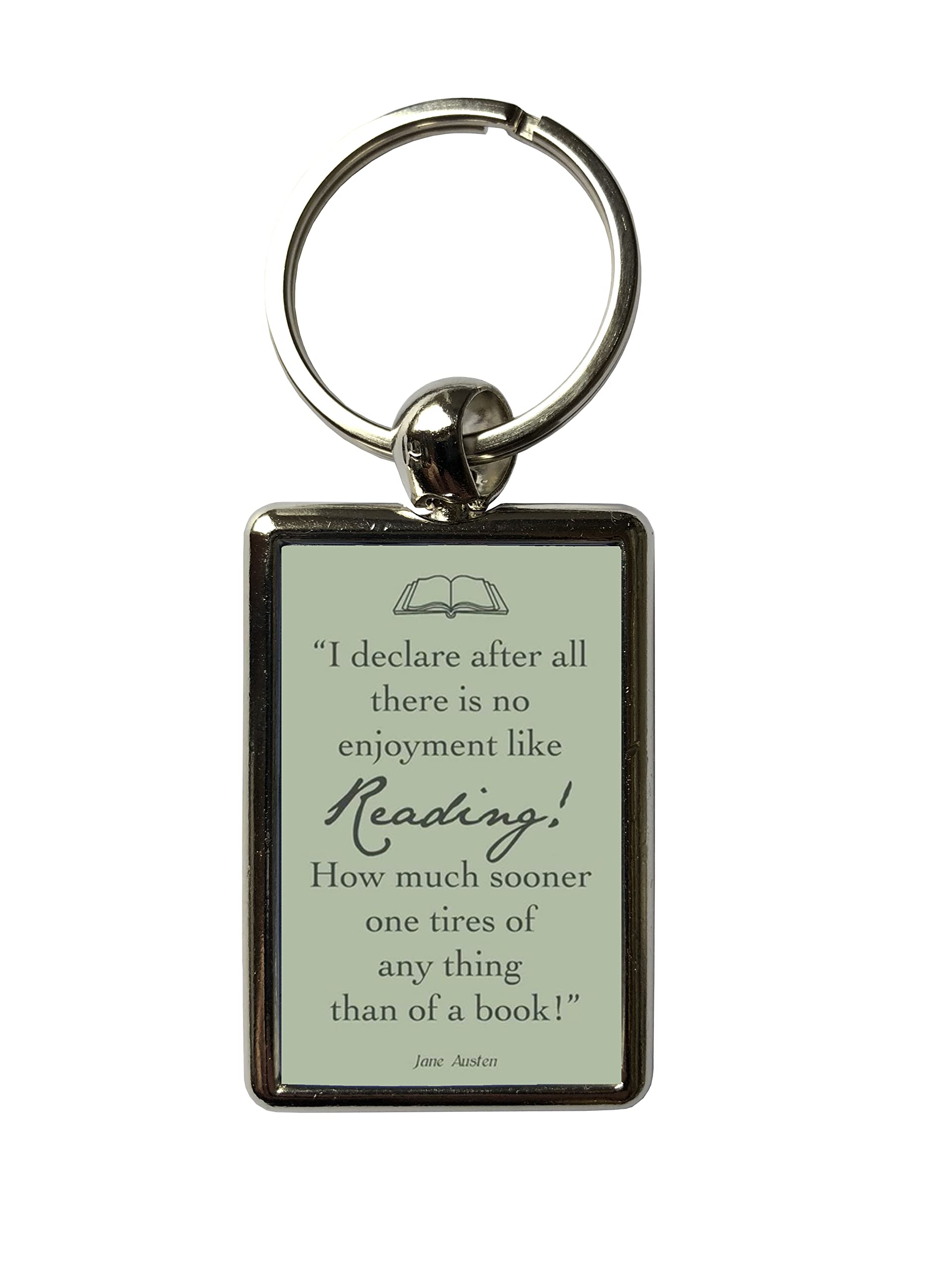 Super Universe Unisex Silver Jane Austen Reading Quote Metal Keyring 3 X 4.5 Cm