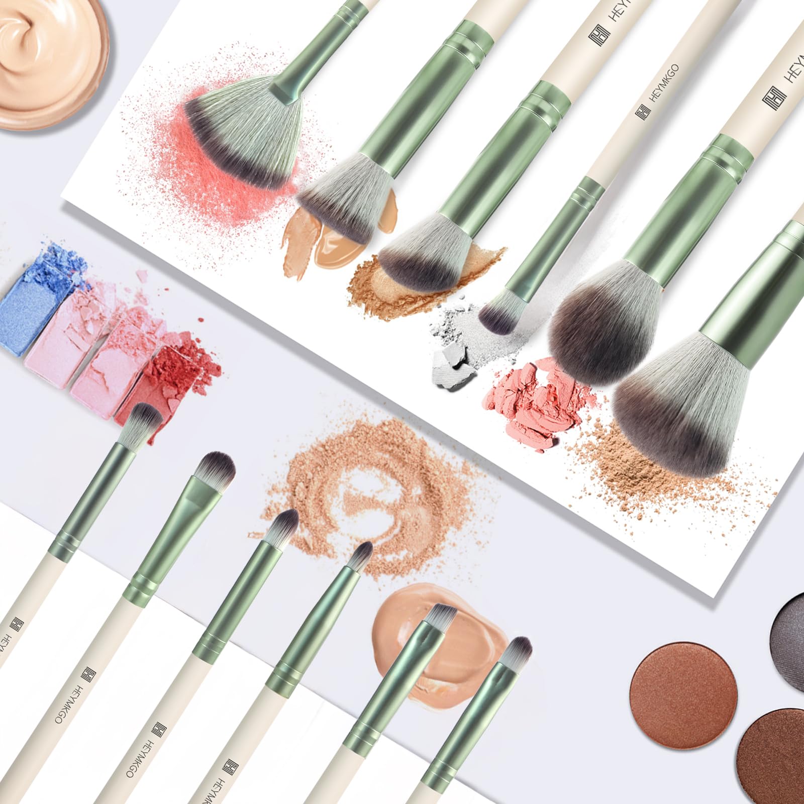 HEYMKGO Set Pennelli Make Up 12 Pezzi Diversity Pennelli Trucco Premium Setole Sintetiche Fondotinta In Polvere Correttori Fard Blending Rossetto Ombretto Sopracciglia Illuminante Pennello Trucco