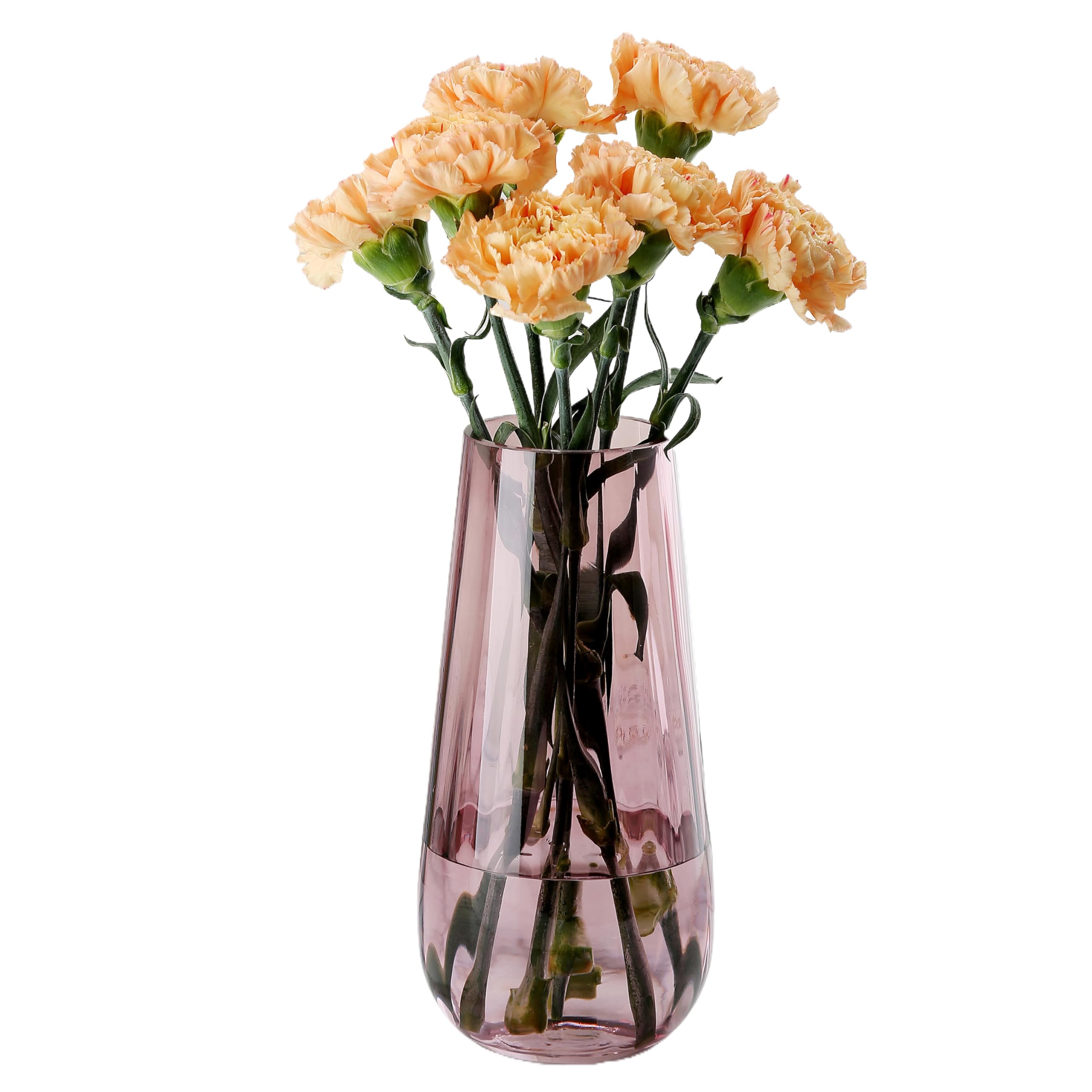 Modern Large Glass Vase H-9.8" Pink Vases for Flowers, Centerpieces and Decorative Accents - Tall Plant Vase for Office Home Table Decor