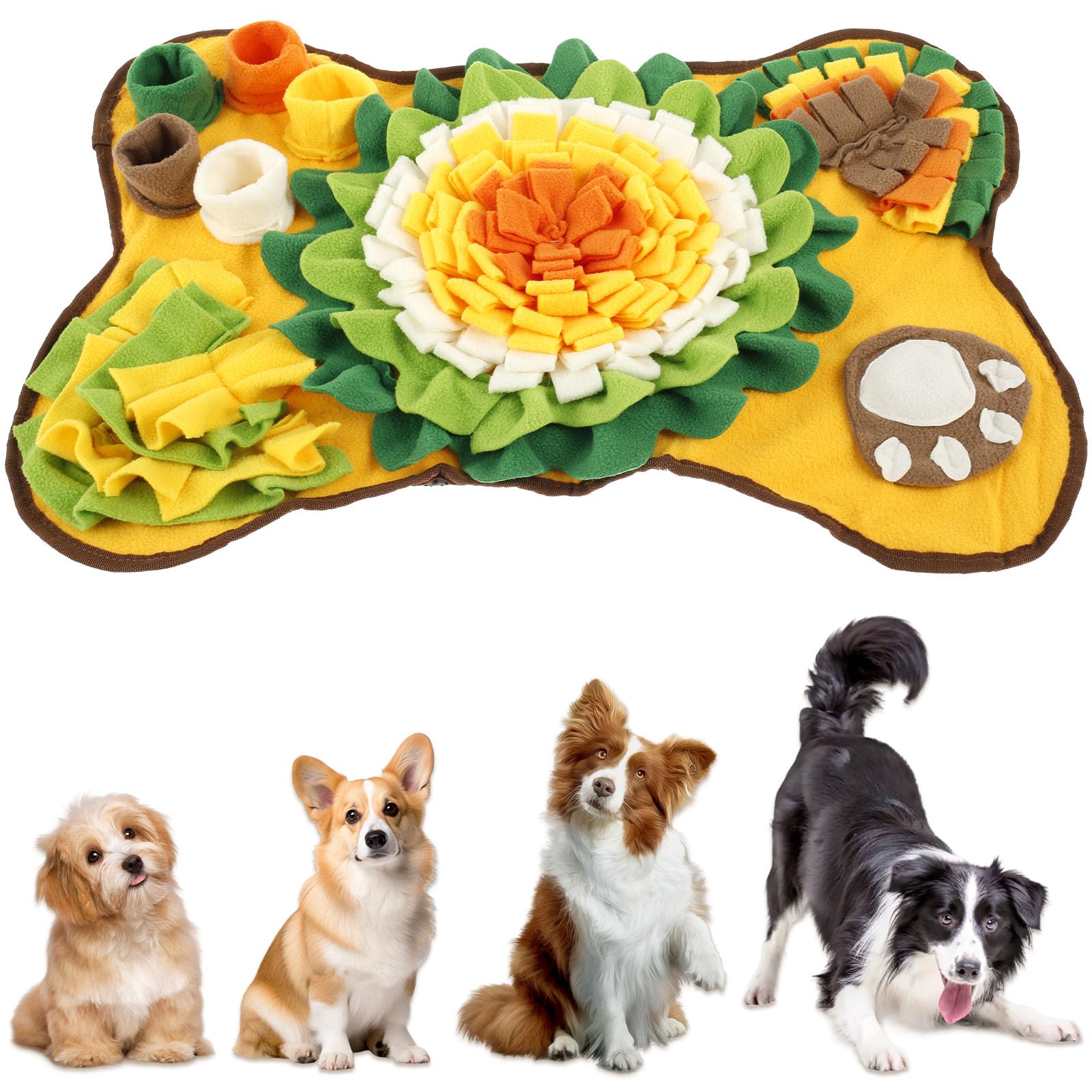 Snuffle Mat for Dogs Interactive Foraging Mat Pet Sniff Mat Puppy Slow Feeding Game Toy for Boredom and Mental Stimulation Pet Treats Feeding Mat,Medium Small Dogs Training Mat (Yellow