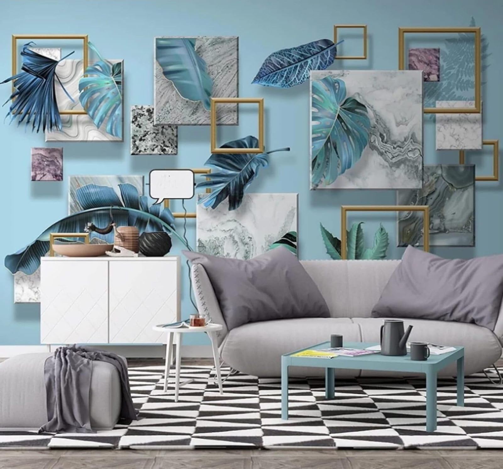 XLMING Creative Plants Leaves Three Dimensional Geometric 3D Wallpaper Luxury Silk Study Dining Feature Sofa Grey Bedroom Living Room Tv Decorative Wall-200cm×140cm