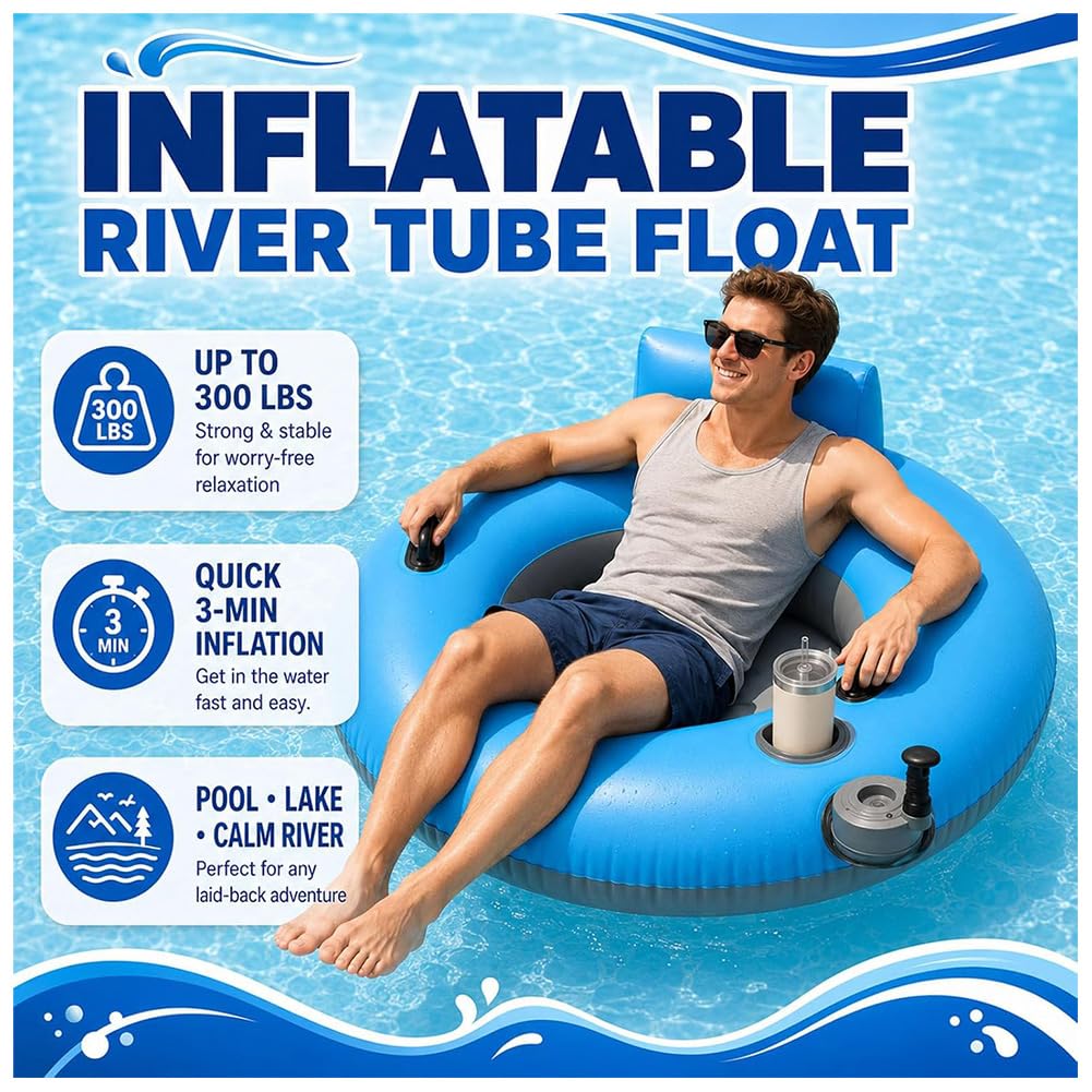 Motorisierte Pool-Liege, Elektrischer Pool-Float mit 360° Rotierendem Antrieb, 136kg Tragkraft - Getränkehalter und Rückenlehne, Aufblasbare Wasserliege für Pool, See, Strand und Sommerspaß