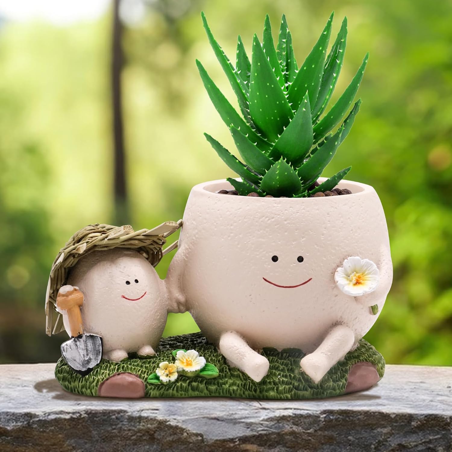 Smily Face Planter Pot Cute Resin Flower Head Planters for Indoor Outdoor Whimsical Succulent Pots for String of Pearls Plant Live Gift IdeaI for Mother and Appreciation Christmas