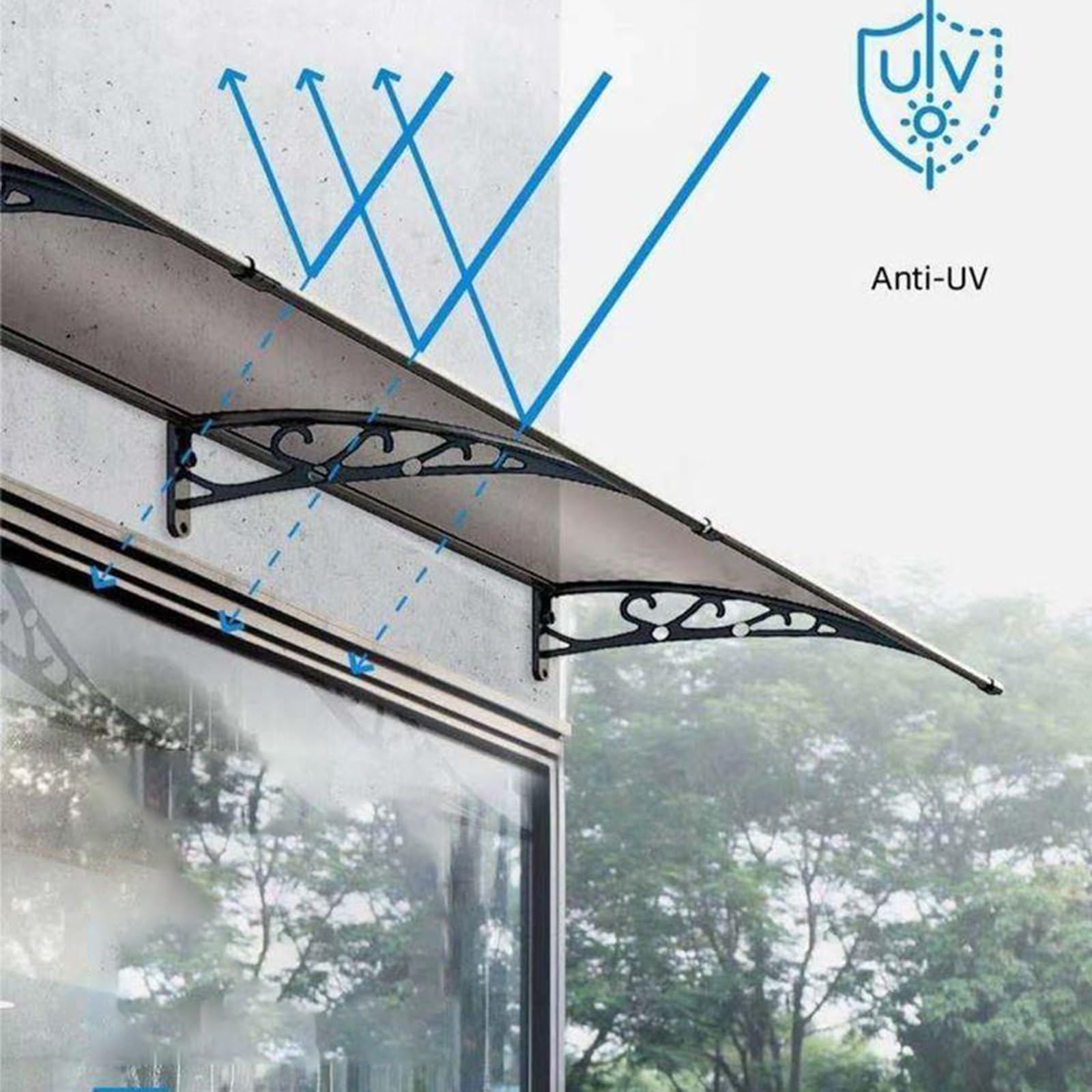 SHAARI Marquesina Puerta Soporte de aleación de Aluminio Policarbonato Placa de Cubierta, Fácil de Instalar, Protección contra los Rayos UV,(Black,80x100cm)