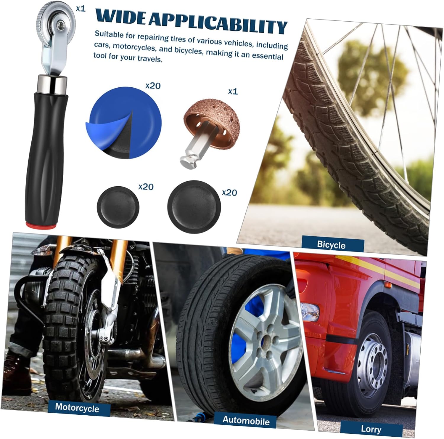 Automotive Tire Repair Kit Tire Patching Tools Buffer Roller Car Repair Kit for Cars Motorcycles Bicycles