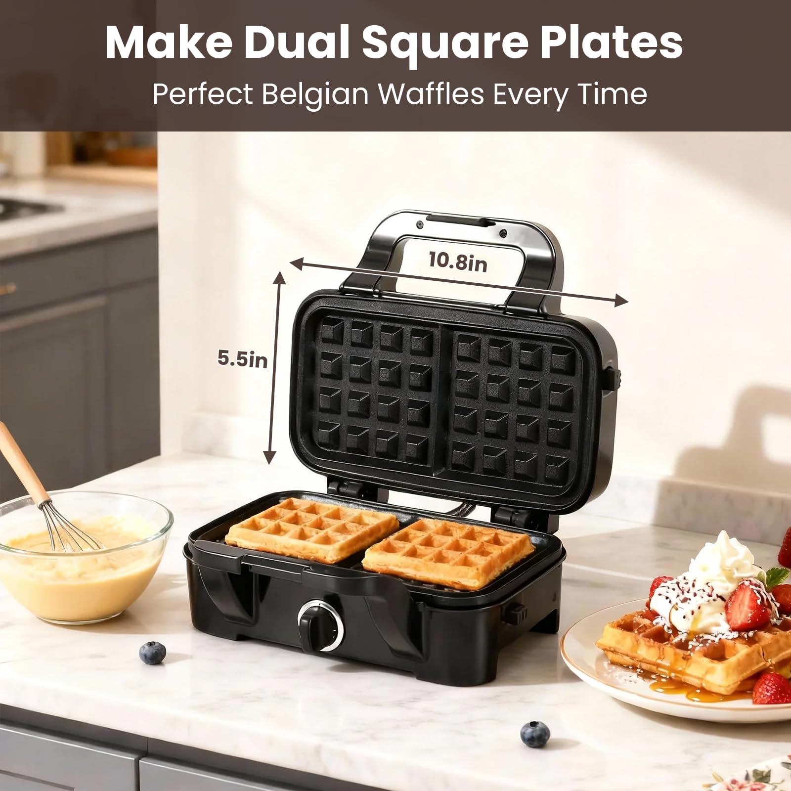 3 en 1 waflera belga Panini prensa y sandwichera con placas antiadherentes extraíbles, 5 ajustes de temperatura, diseño mejorado, mango de tacto fresco, 1200 W 120 V