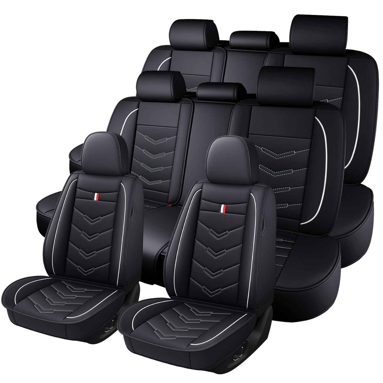car seat cover 8 seats for chevrolet traverse 2009-2025, durable wear resistant waterproof vehicle cushion covers, breathable no odor premium leather vehicle seat covers.(standard,black white)