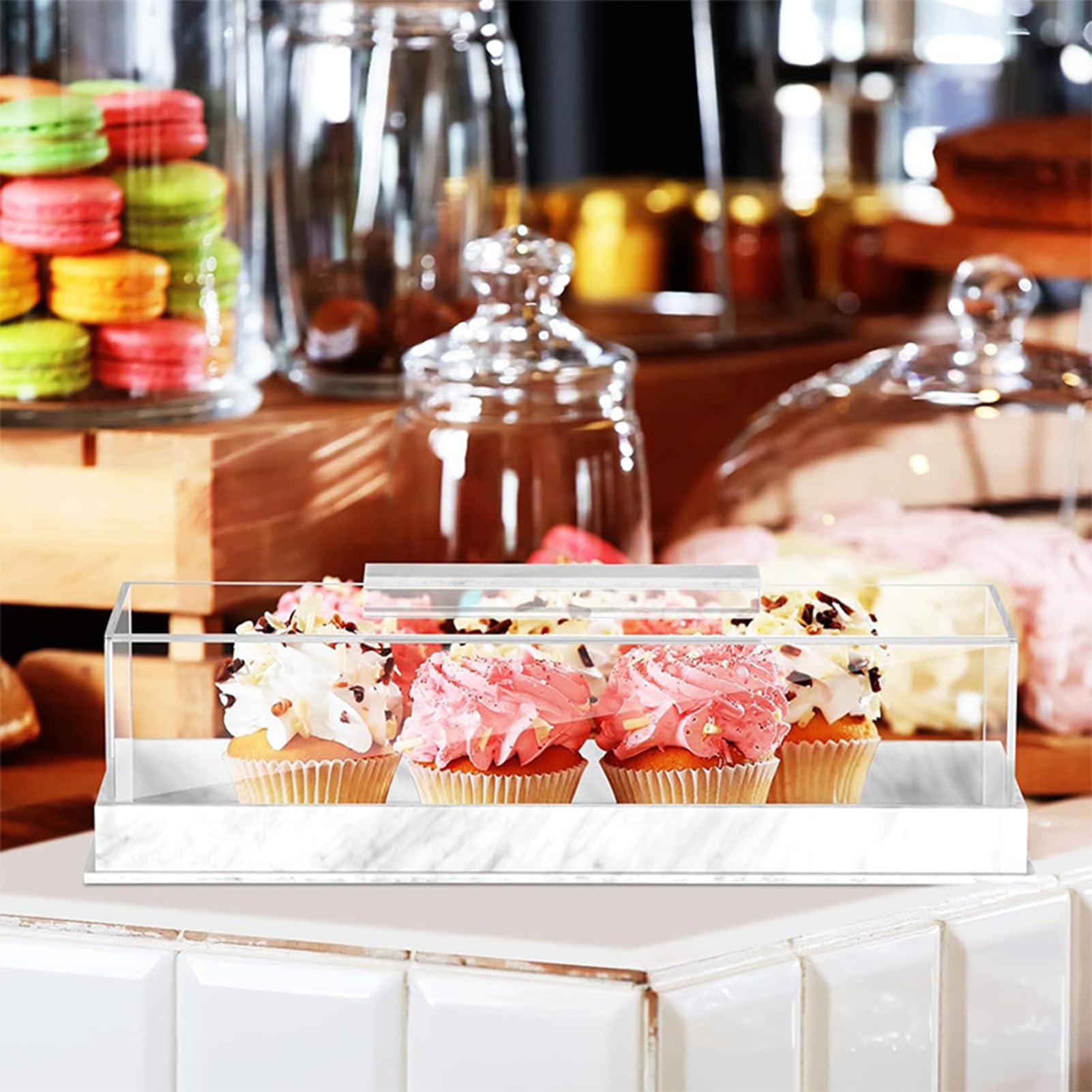 per torte in acrilico, per torte con coperchio, trasparente rettangolare per servire | piastra porta dessert multifunzione per feste in casa