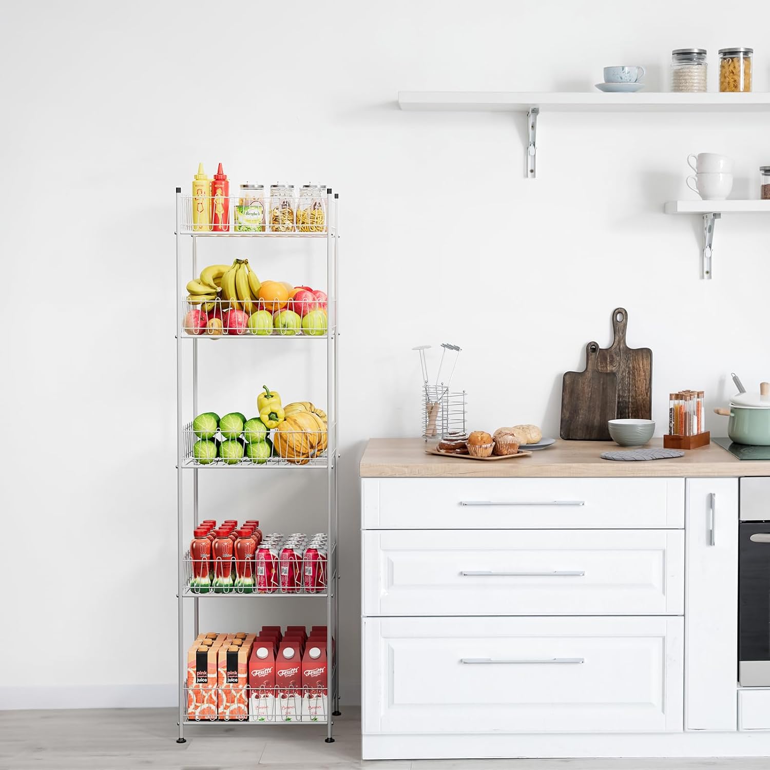 smusei 5 Tier Water Bottle Storage Rack Metal Bottled Water Organizer for Floor Beverage Holder Stand for Floor, Drink Shelf for Kitchen Living Room, Space Saver