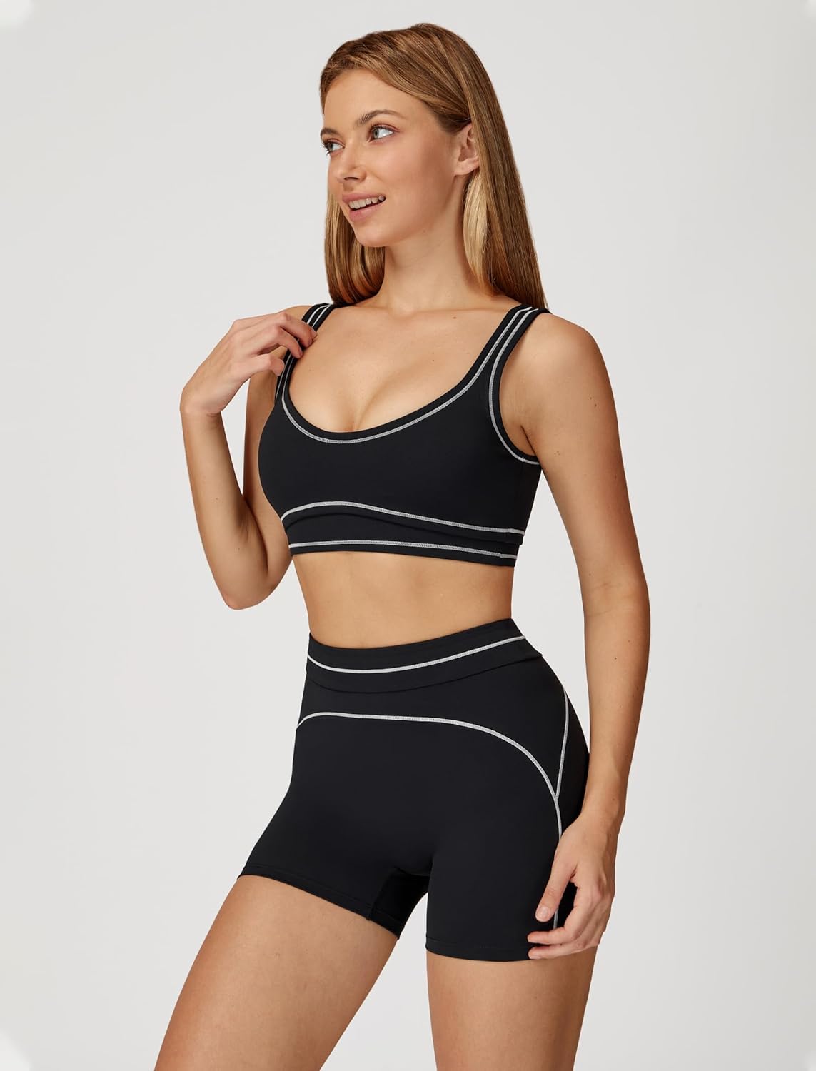 Two Piece Workout Sets for Women Color Block Sports Bra and High Waist Shorts Gym Yoga Active Wear Outfits - Image 7