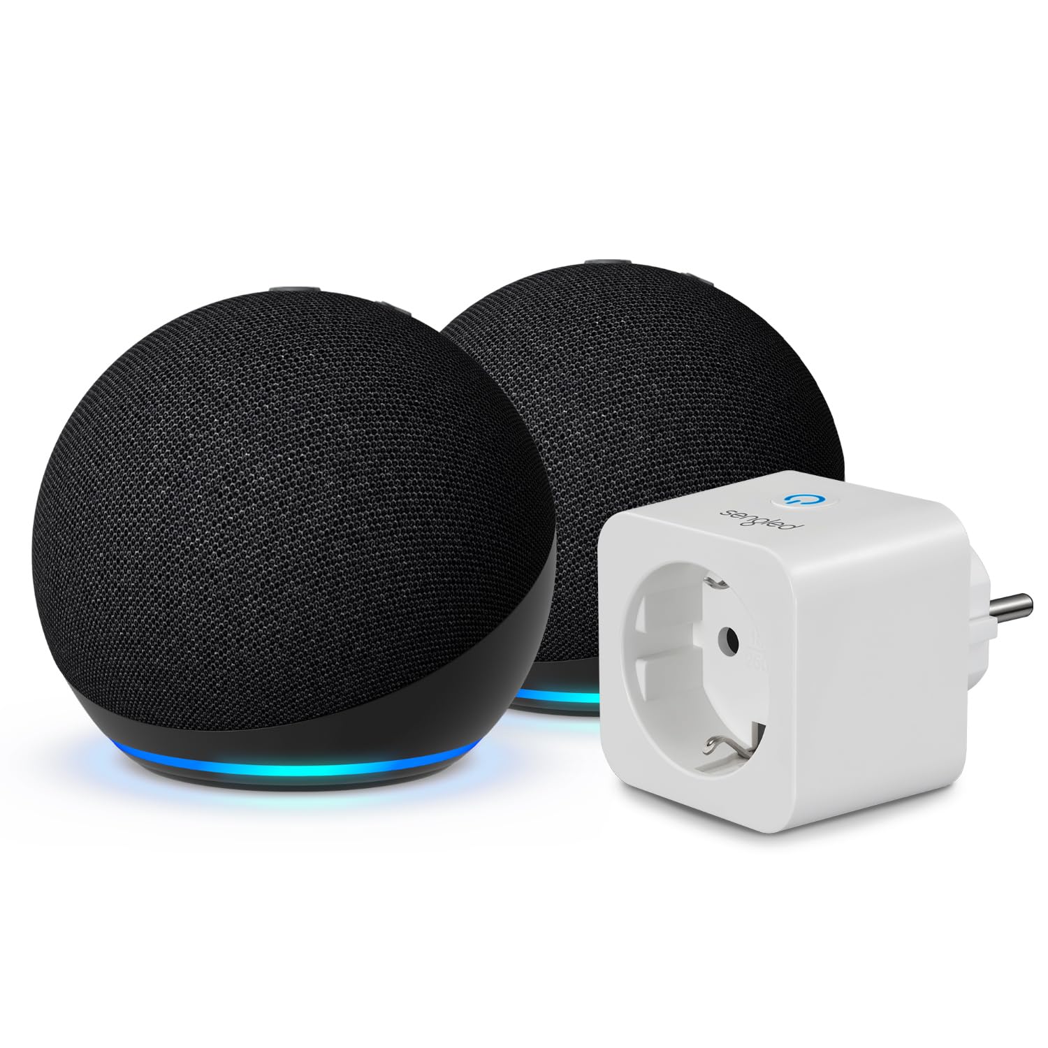 Echo Dot (5.ยช generaciรณn) | Antracita, pack de 2 + Sengled Smart Plug, compatible con Alexa - Kit de inicio de Hogar digital