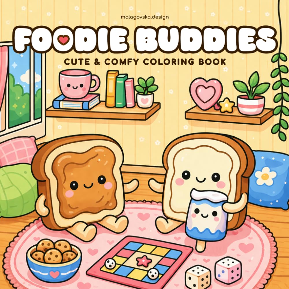Foodie Buddies: Cute and Cozy Food Coloring Book for Adults & Teens with Adorable Kawaii Snacks,: Sweet Treats and Comfort Food Scenes for Relaxation and Stress Relief
