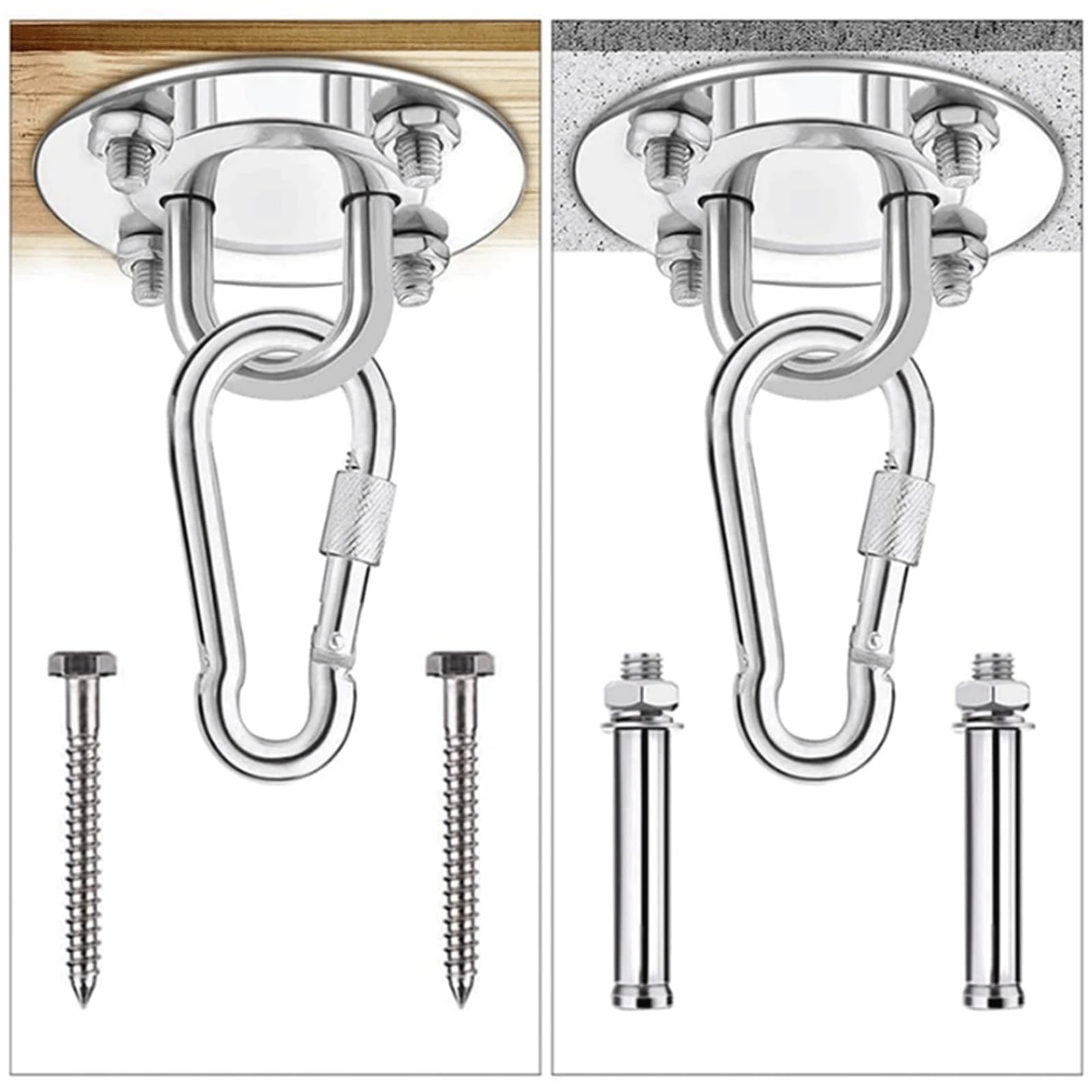 esmen Kit de herrajes for Colgar Columpios con 3 Ganchos, mosquetones y Tornillos for Yoga, hamacas gimnasios Interior