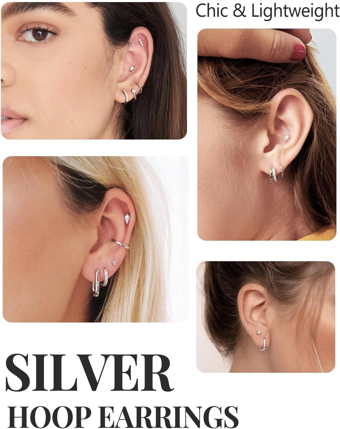 Silvora 925 Sterling Silver Small Hoop Earrings for Women Huggie Earrings Hypoallergenic Cartilage Earrings Tiny Hoops 6mm/8mm/10mm/12mm/14mm/16mm/18mm/20mm