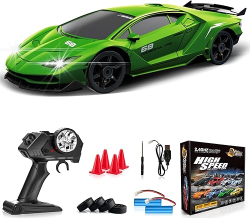 Coche de control remoto RC Drift Car 2.4GHz 124 4WD 15KMH de alta velocidad de carreras de coche deportivo con luces LED, neumático de deriva de