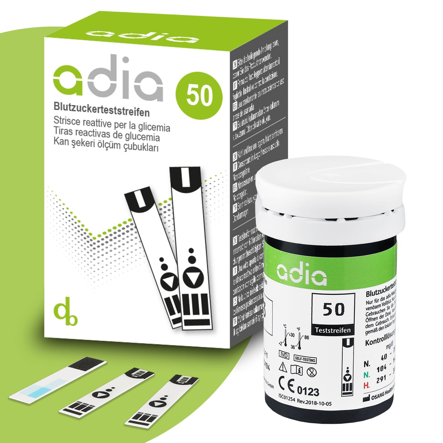 adia tiras reactivas de glucosa en sangre, 50 unidades, la medición de glucosa en sangre económica y fácil para el control de la glucosa en sangre en la diabetes (dispositivo no incluido)