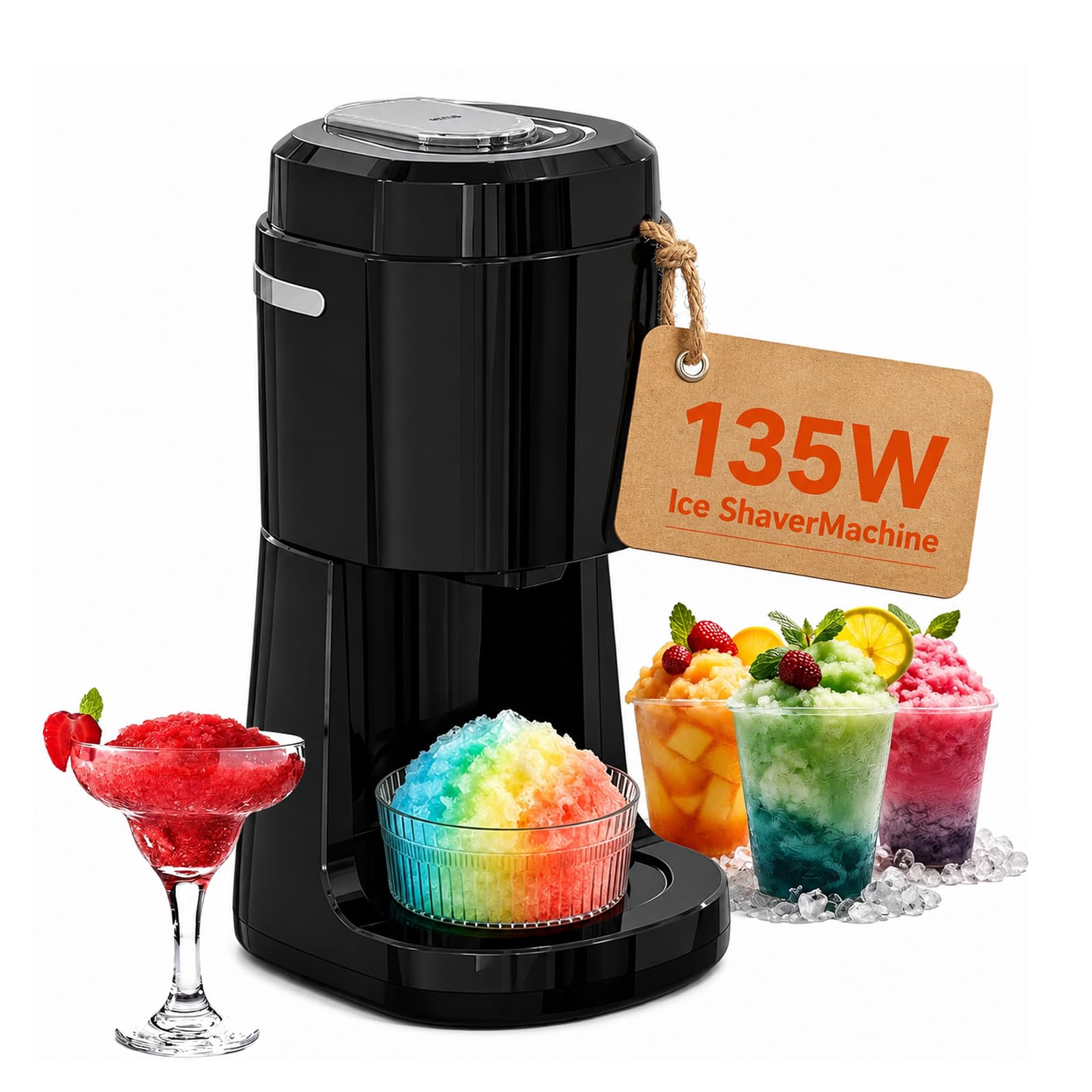 Profesjonalna elektryczna maszyna do kruszenia lodu, 135W maszyna do kruszonego lodu w kształcie stożka, producent snowcone/58dB niski poziom hałasu, do użytku domowego, do tworzenia puszystych black