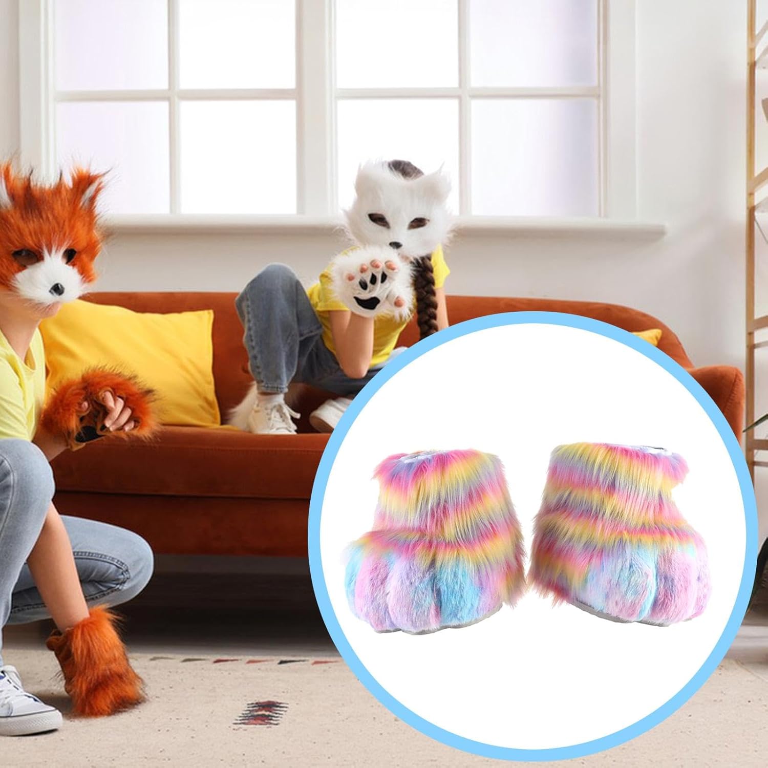 pistro Cosplay Animal Paw Slippers - Faux Fur Fursuit Feet for Stage Performance, Halloween, Costume