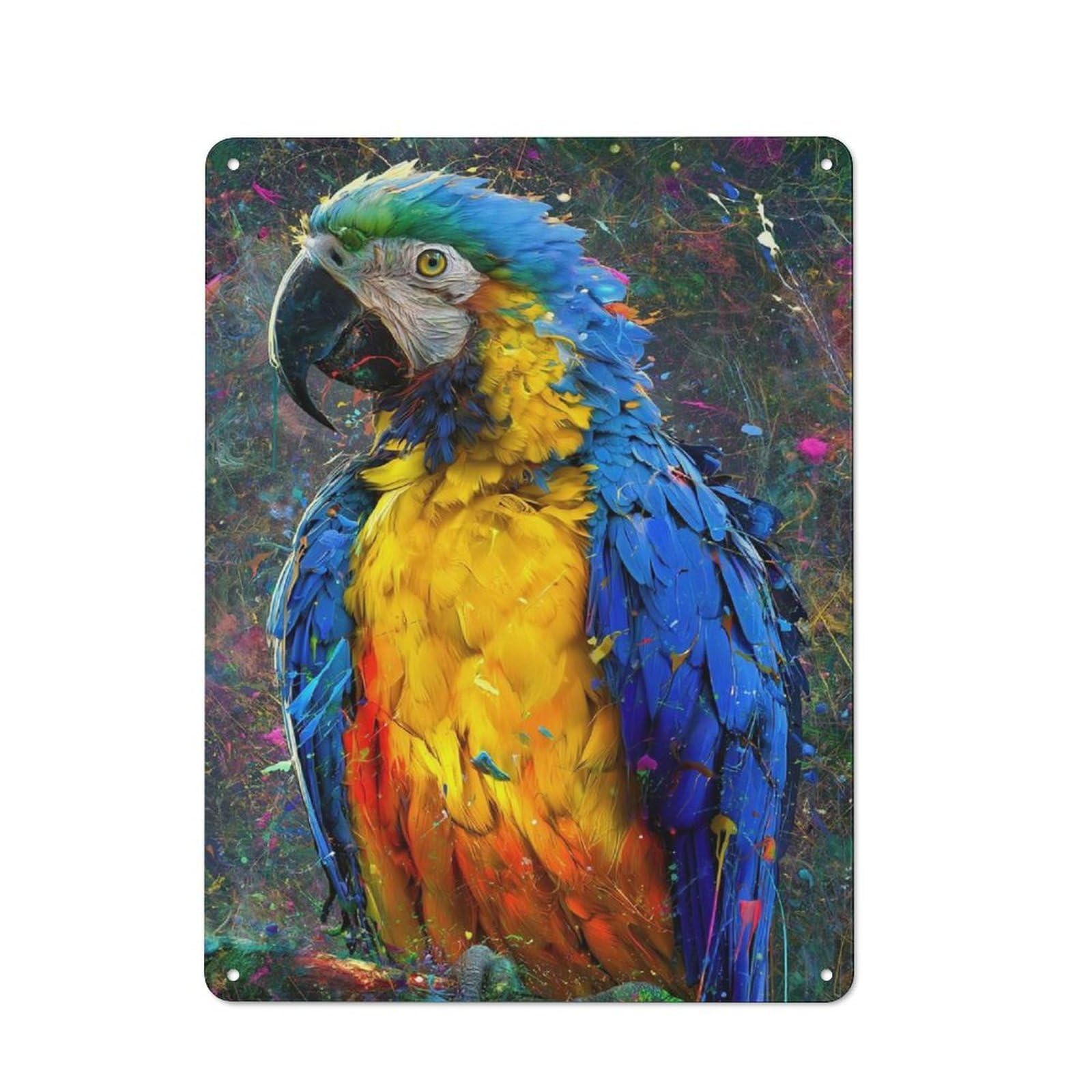Retro Metal Plaque 40x30cm Featuring Vibrant Macaw Parrot Portrait for Workshop Wall, for Metal Sign Collectors, for Garage And Workshop Walls