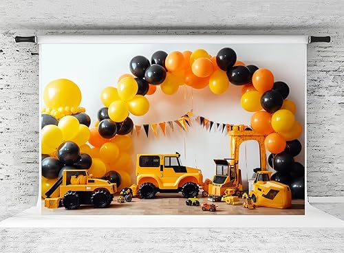 Miniatura 8 de Kate Telón de fondo de construcción de camión volquete para niños, fondo de fotografía, decoración de fiesta de cumpleaños, 7 x 5 pies