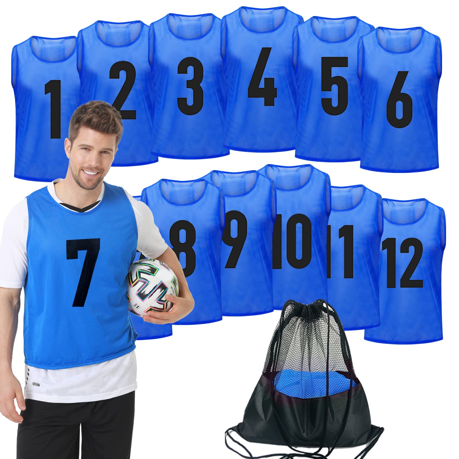 PULUOMASI 12 Pack Team Pinnies Scrimmage Vests Practice Jersey for Men Pennies for Sports Soccer Jerseys for Adult Youth