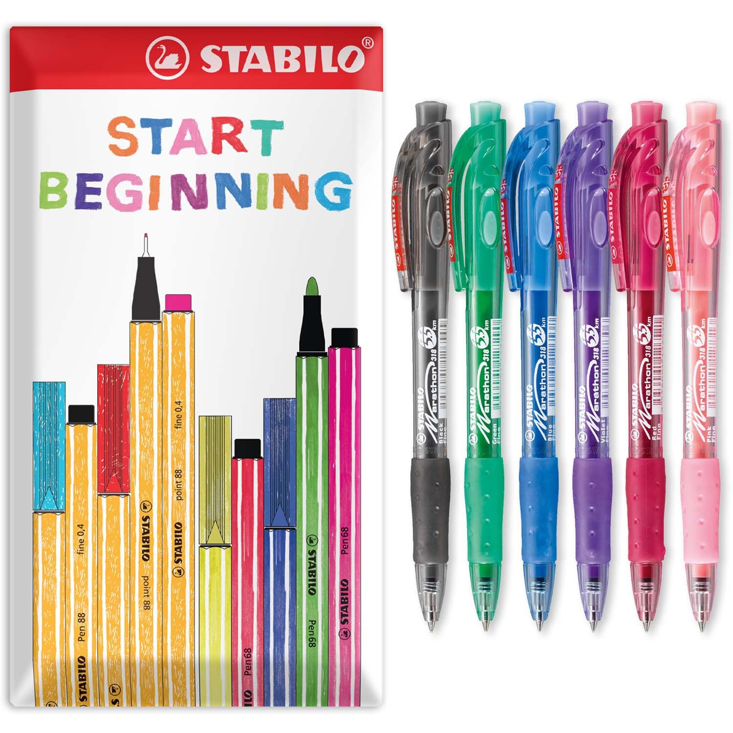 STABILO marathon - Retractable Ballpoint Pen - Fine 0.7mm Nib Pens - Envelope Gift Pack of 6 (Mixed) — image 1