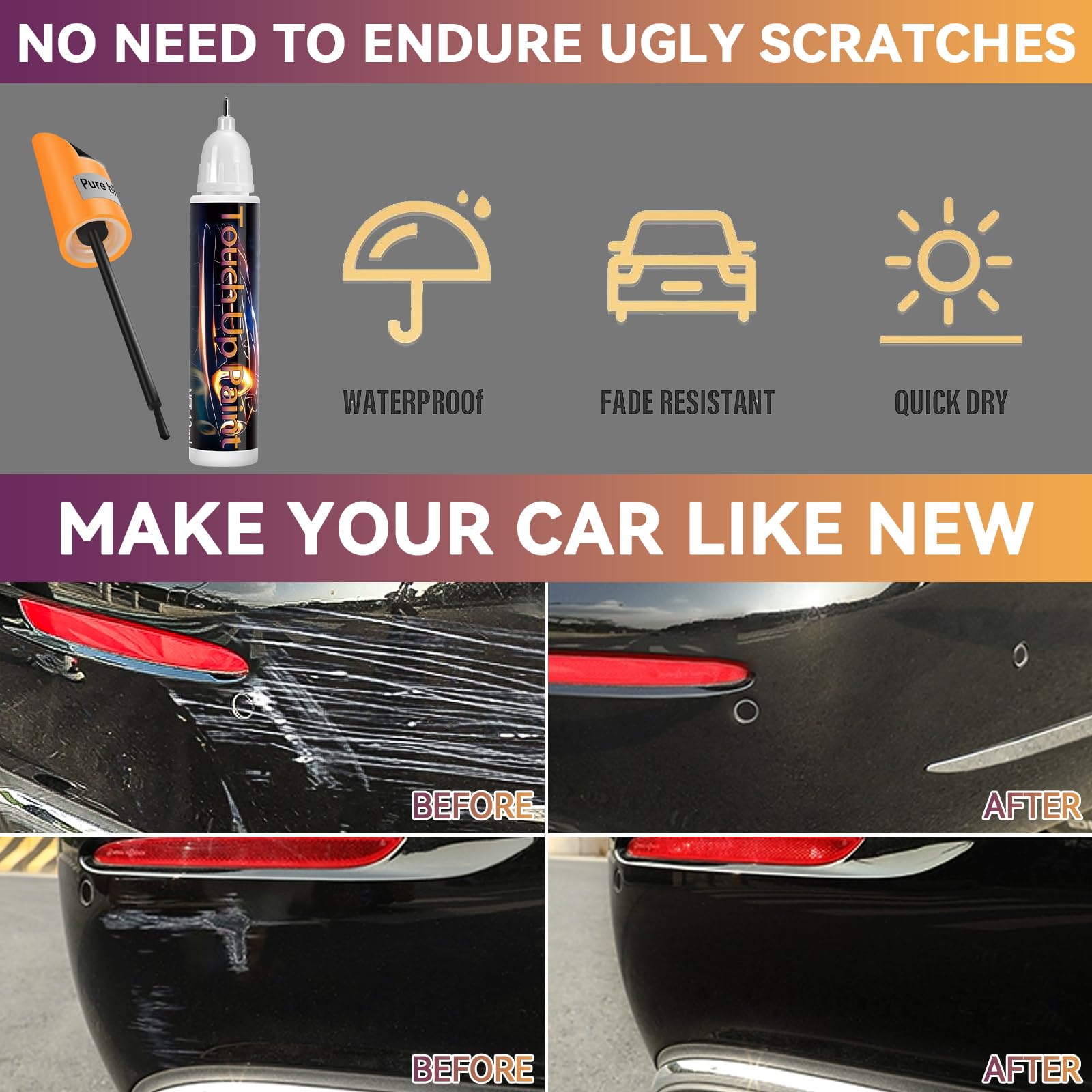 Touch Up Paint Pen for Cars, 2 In 1 Easy & Quick Car Paint Scratch Repair  for Various Car Spot/Linear Scratches