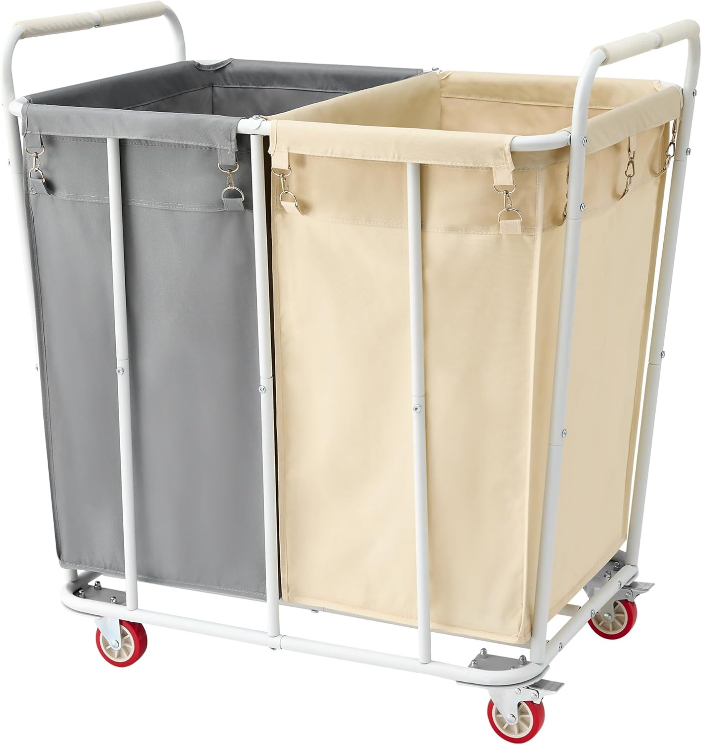 Hoctieon 2 Section Laundry Sorter Cart, 400L Rolling Laundry Hamper with Wheels, Extra Large Laundry Basket for Home & Hotel, Industrial Laundry Cart, Heavy Duty, Gray&Beige