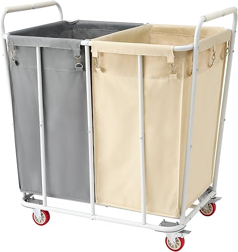 Hoctieon Carrito clasificador de lavandería de 2 secciones, cesta de lavandería rodante con ruedas, organizador de cesta de lavandería resistente,