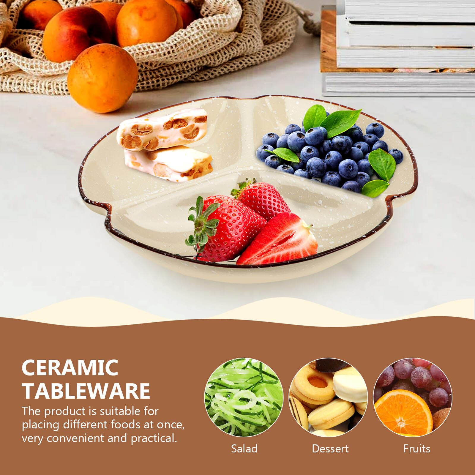 Assiette Compartimentée Céramique Plateau Divisé pour Snacks et Fruits Design Pratique et Facile à Nettoyer pour Maison et Restaurant