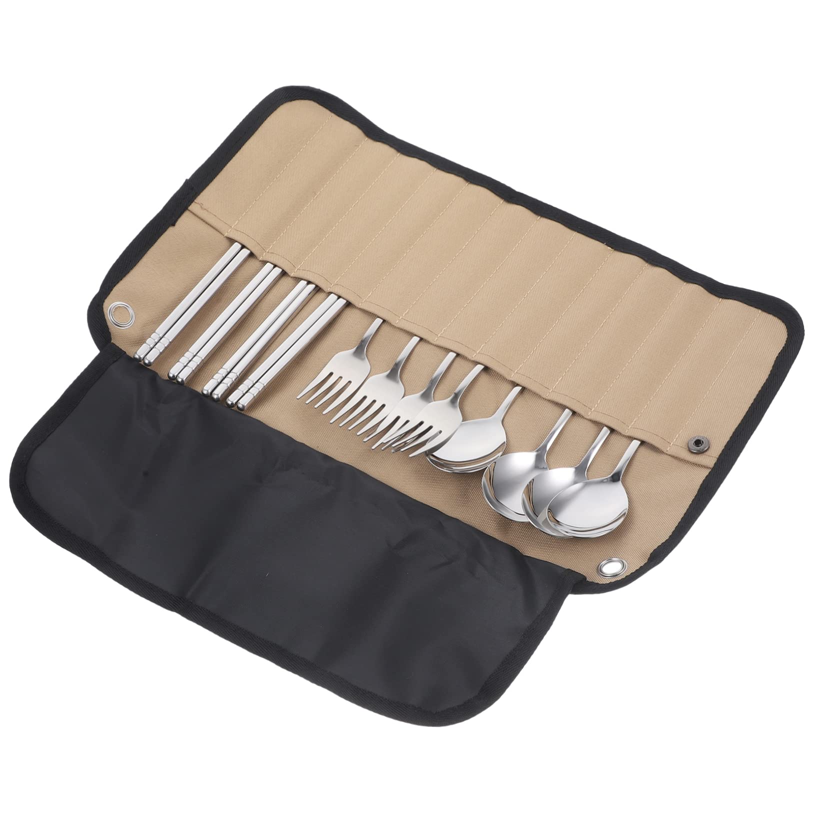 UKCOCO Ensemble de Couverts de Camping Acier Inoxydable et Nylon Pochette Pliable Léger, Facile à Transporter pour Randonnée et Barbecue