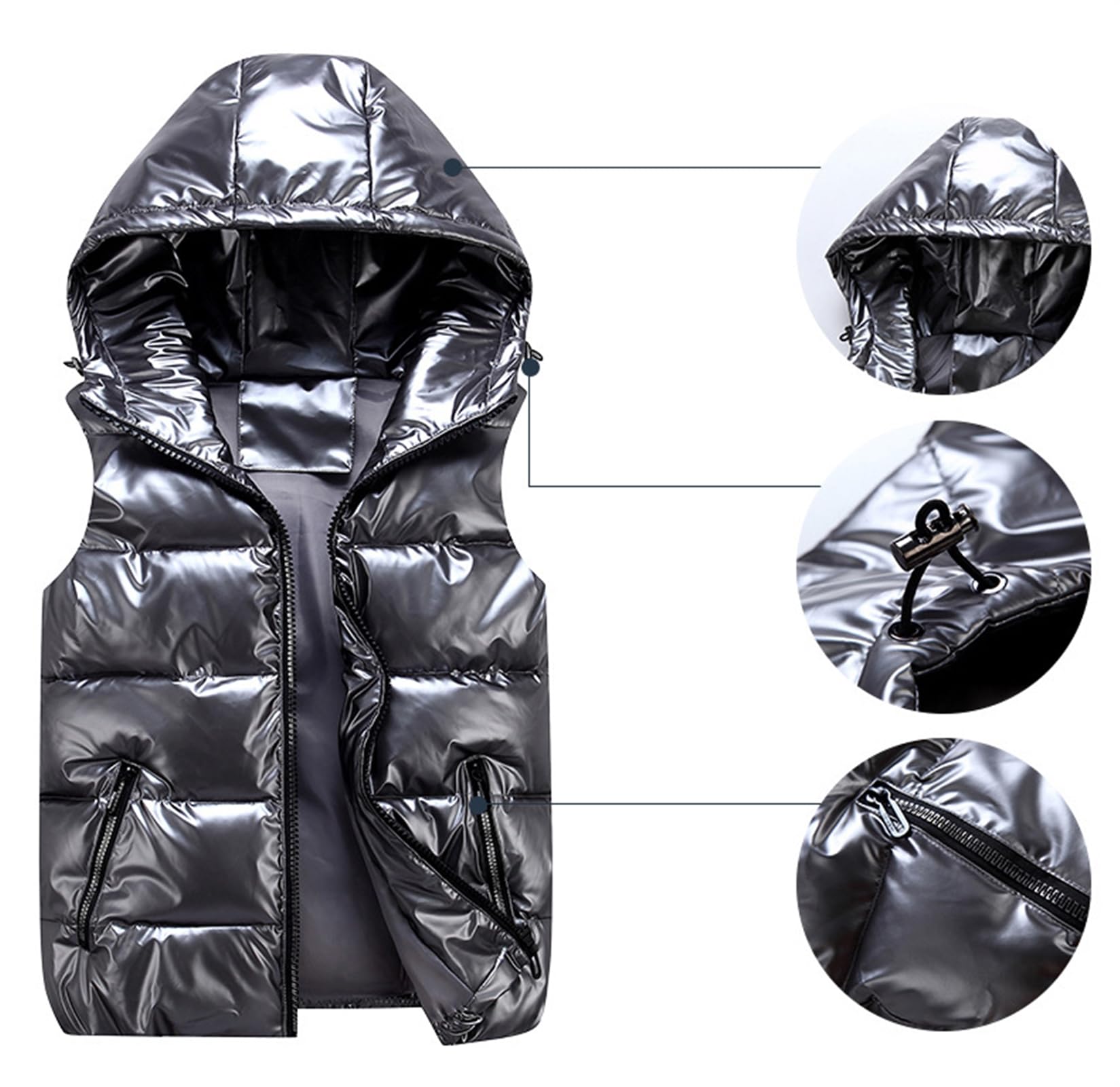 GIBZ Chaleco Acolchado Chaqueta con Capucha Brillante